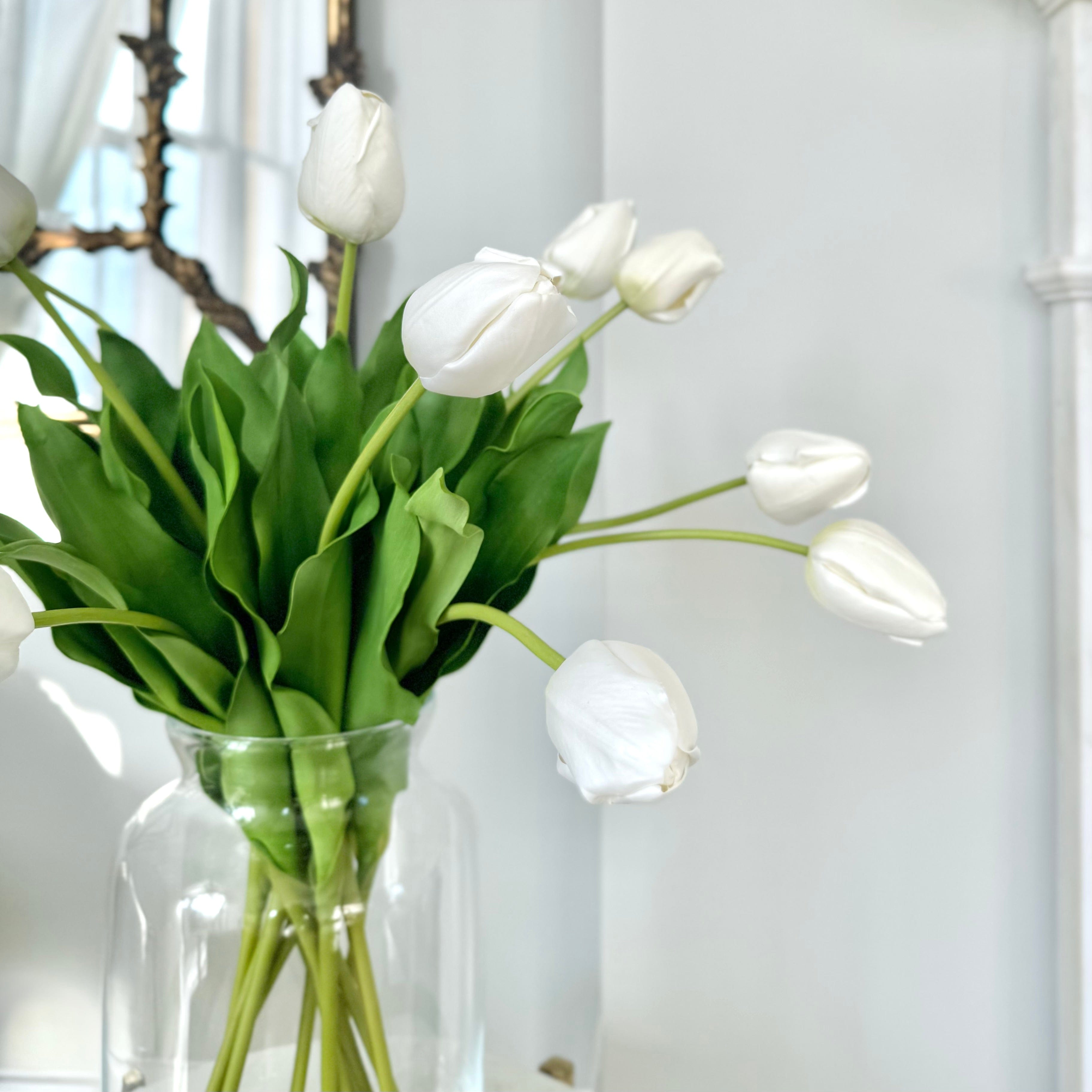 Luxury Lifelike Realistic Artificial Tulips Fabric Silk Tulip Arrangement Luxury Faux Flower Fake Silk Tulip Artificial Tulips in Vase Spring Stem Bouquets and Arrangements with Foliage Buy Online from The Faux Flower Company