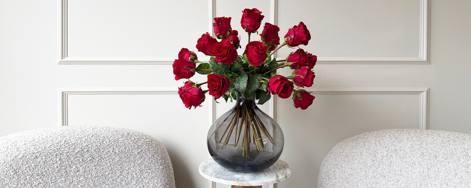 Artificial flowers for Valentines day luxury red faux roses silk bouquets realistic faux flowers buy online from The Faux Flower Company