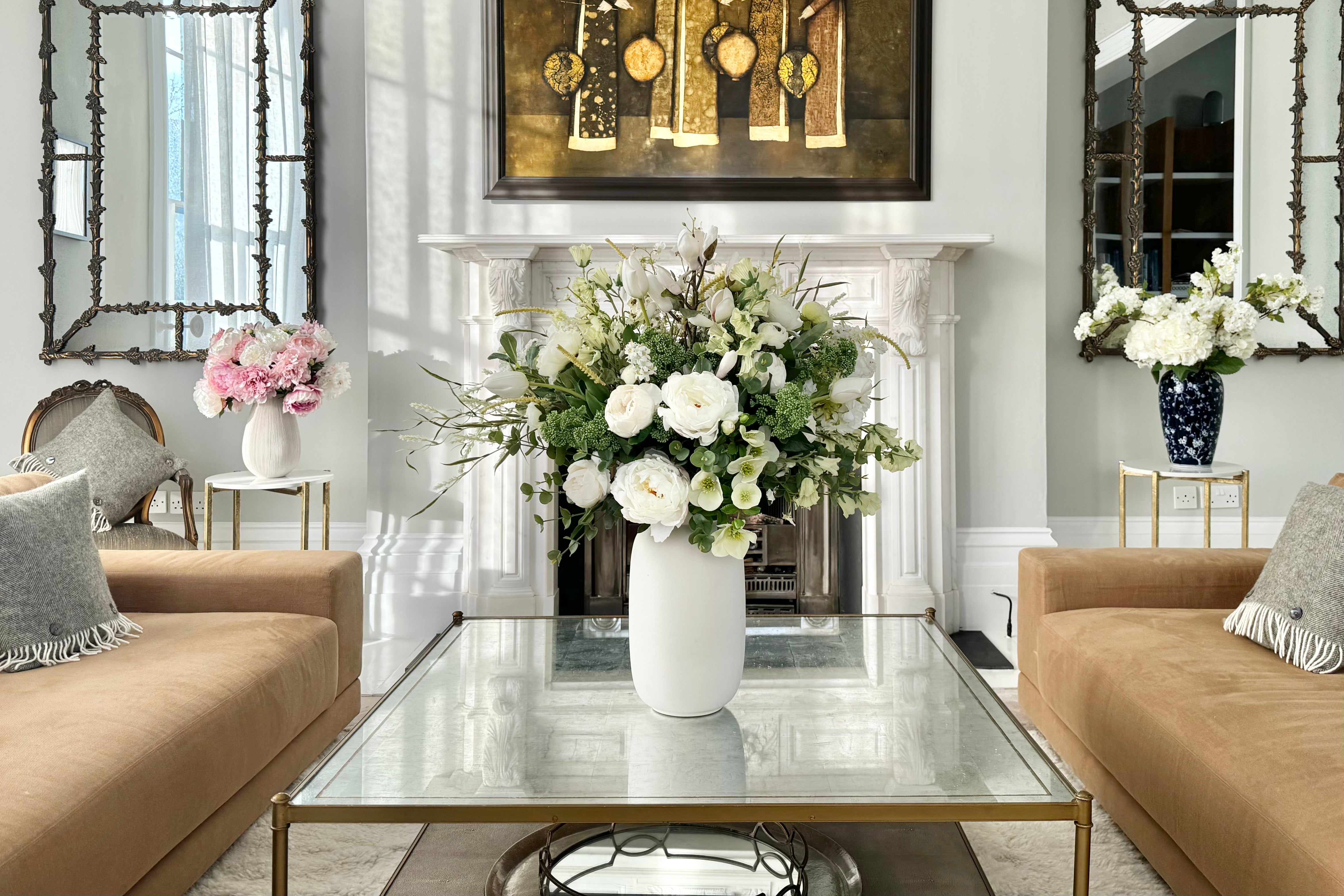 Luxury Lifelike Realistic Spring Artificial Flowers Best Selling Faux Flowers High Quality Fake Spring Flower Arrangement Bouquet The Faux Flower Company Best UK Artificial Flowers for Spring Neutral Flower Arrangements White Green Artificial Flower