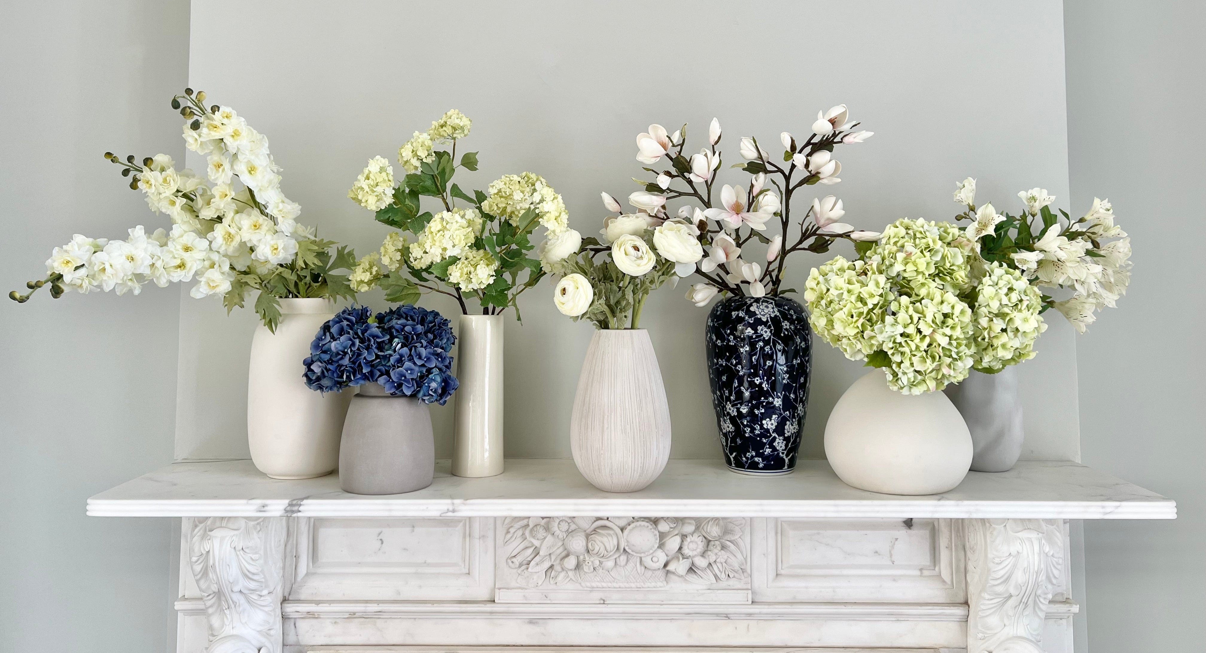 Artificial flowers luxury lifelike faux spring stems realistic silk flowers in ceramic vases