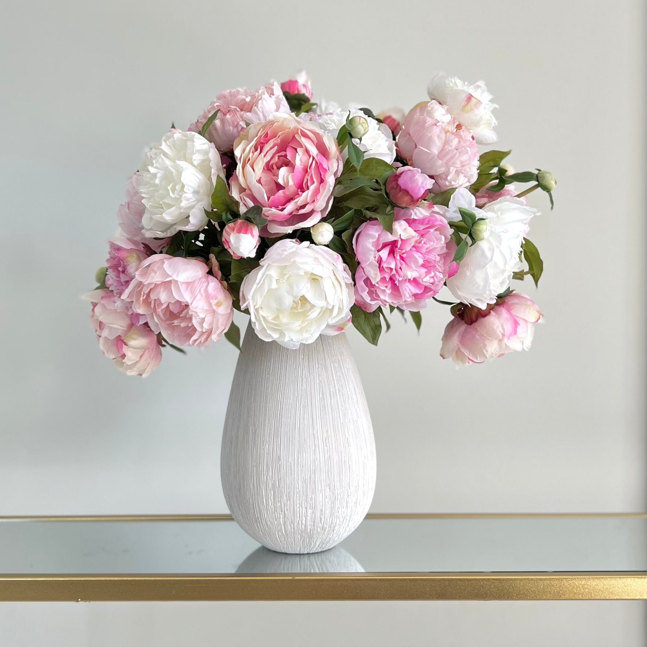 Artificial flowers luxury faux silk mixed pink and white peony bouquet arrangement bibury vase lifelike realistic faux flowers ABP1513