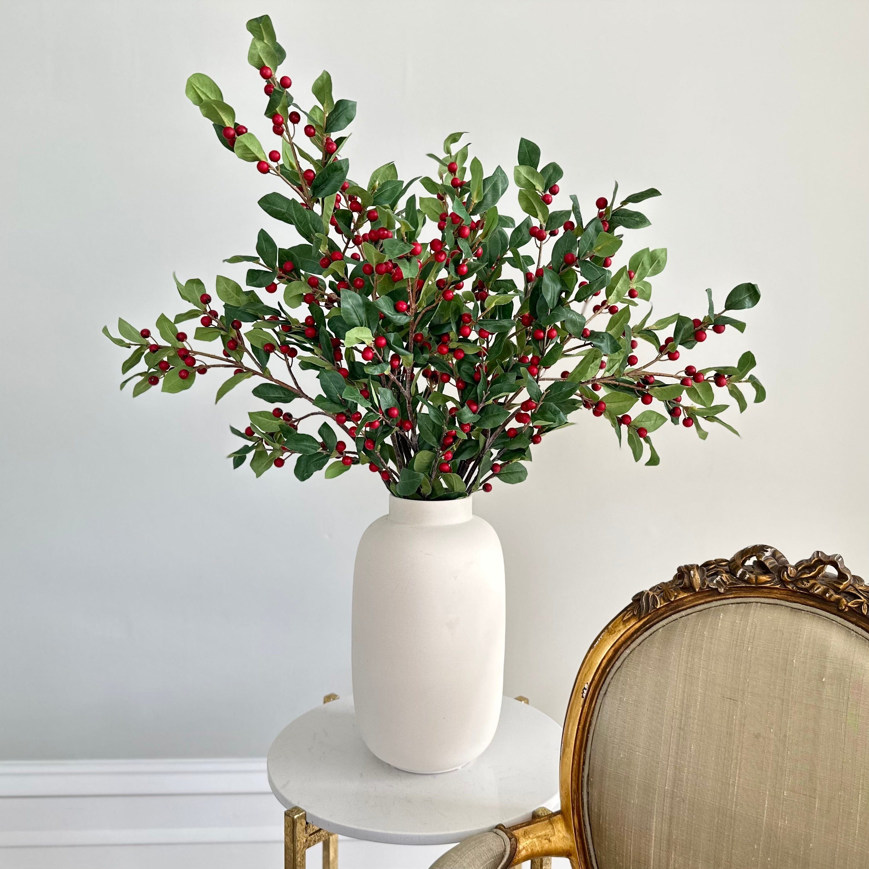 Artificial flowers luxury faux silk red berries with leaves Kingham Vase lifelike realistic faux flowers from The Faux Flower Company ABX0683RD ABP04B3