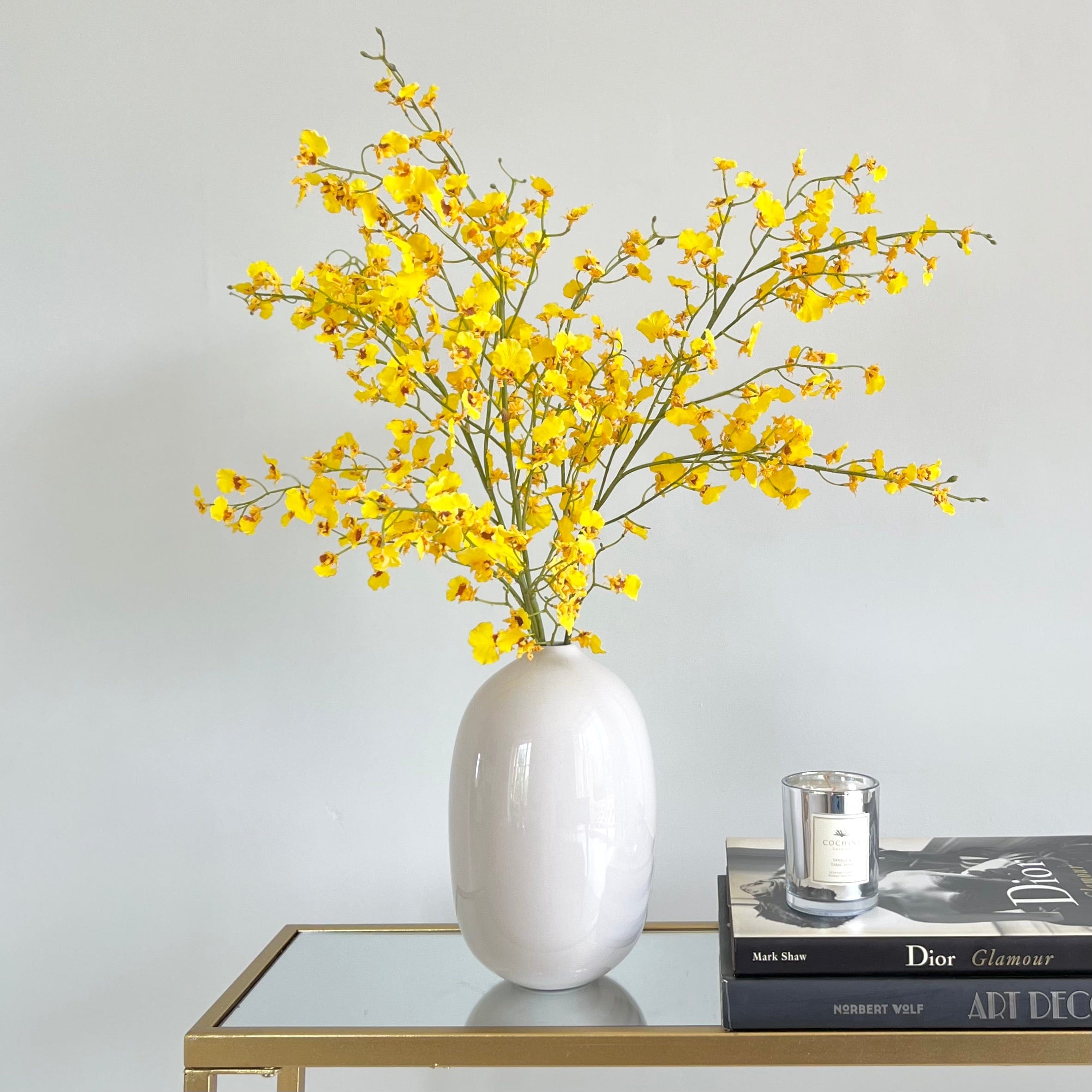 Artificial flowers luxury faux silk yellow oncidium orchid stem broadway vase lifelike realistic faux flowers ABP1699 ABY7044YL