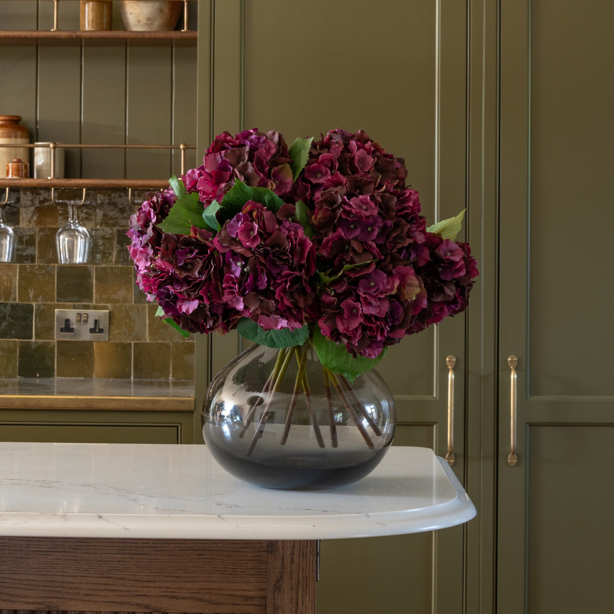 Artificial Deep Purple Mophead Hydrangea