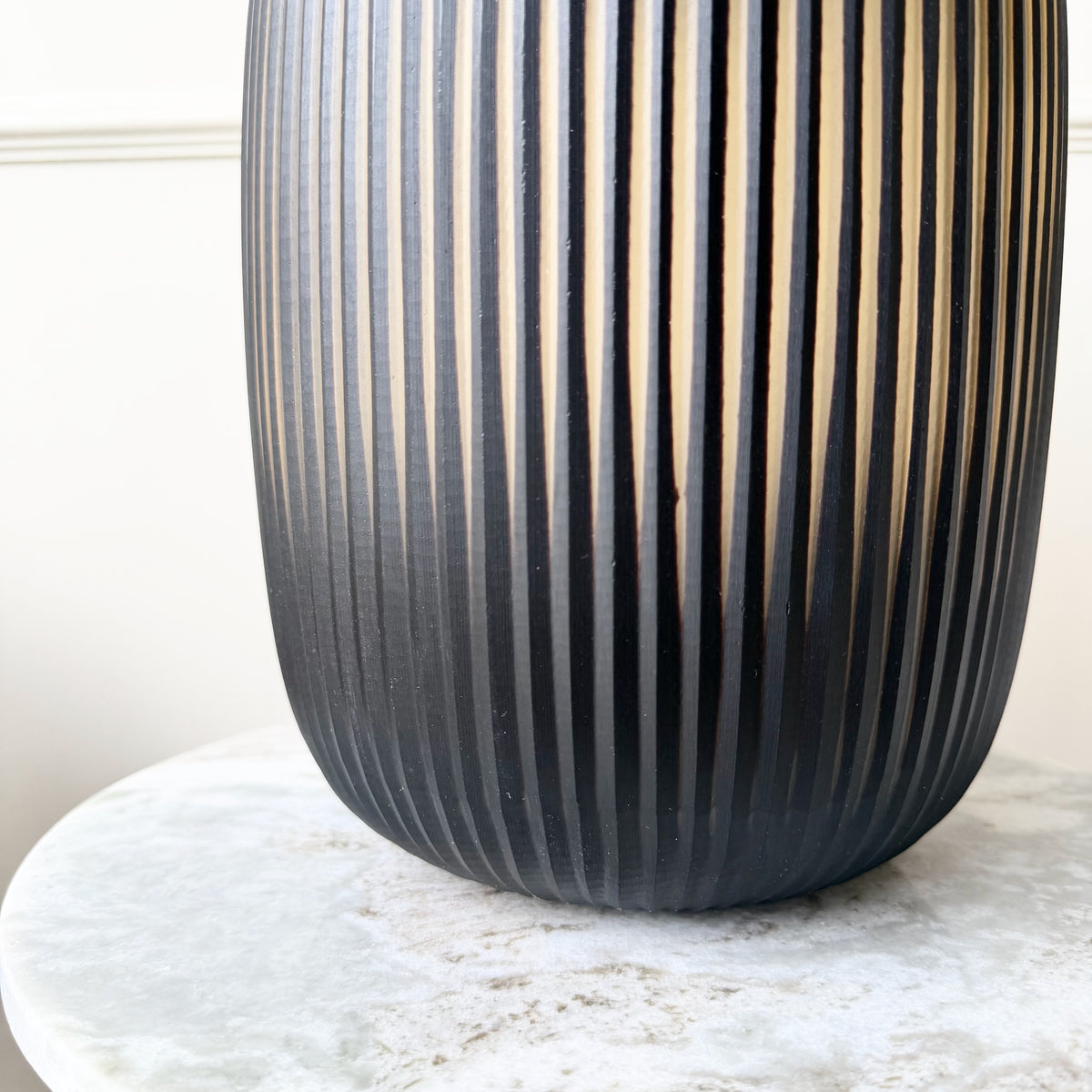 Hand Blown Amber Glass Ribbed Vase