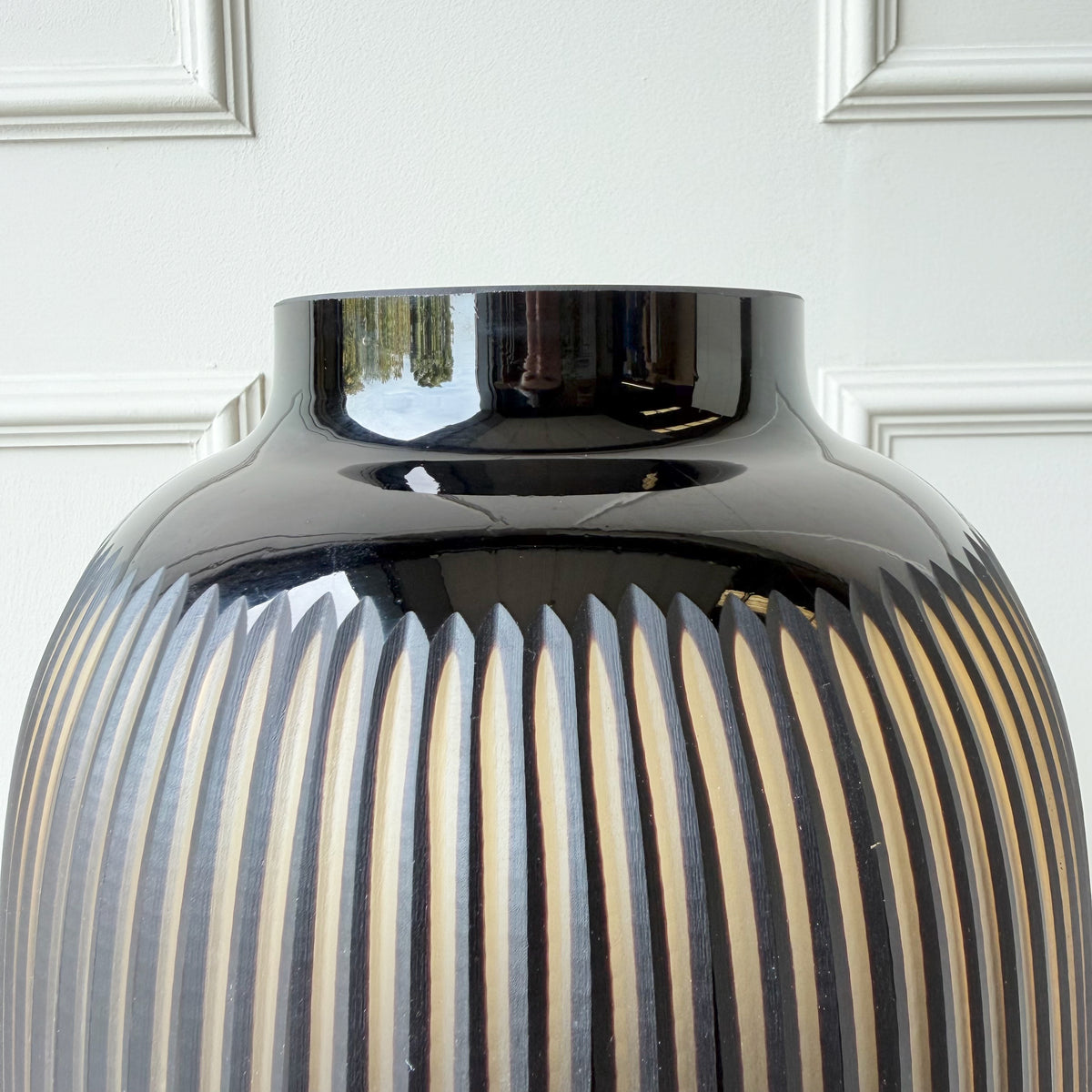Hand Blown Amber Glass Ribbed Vase