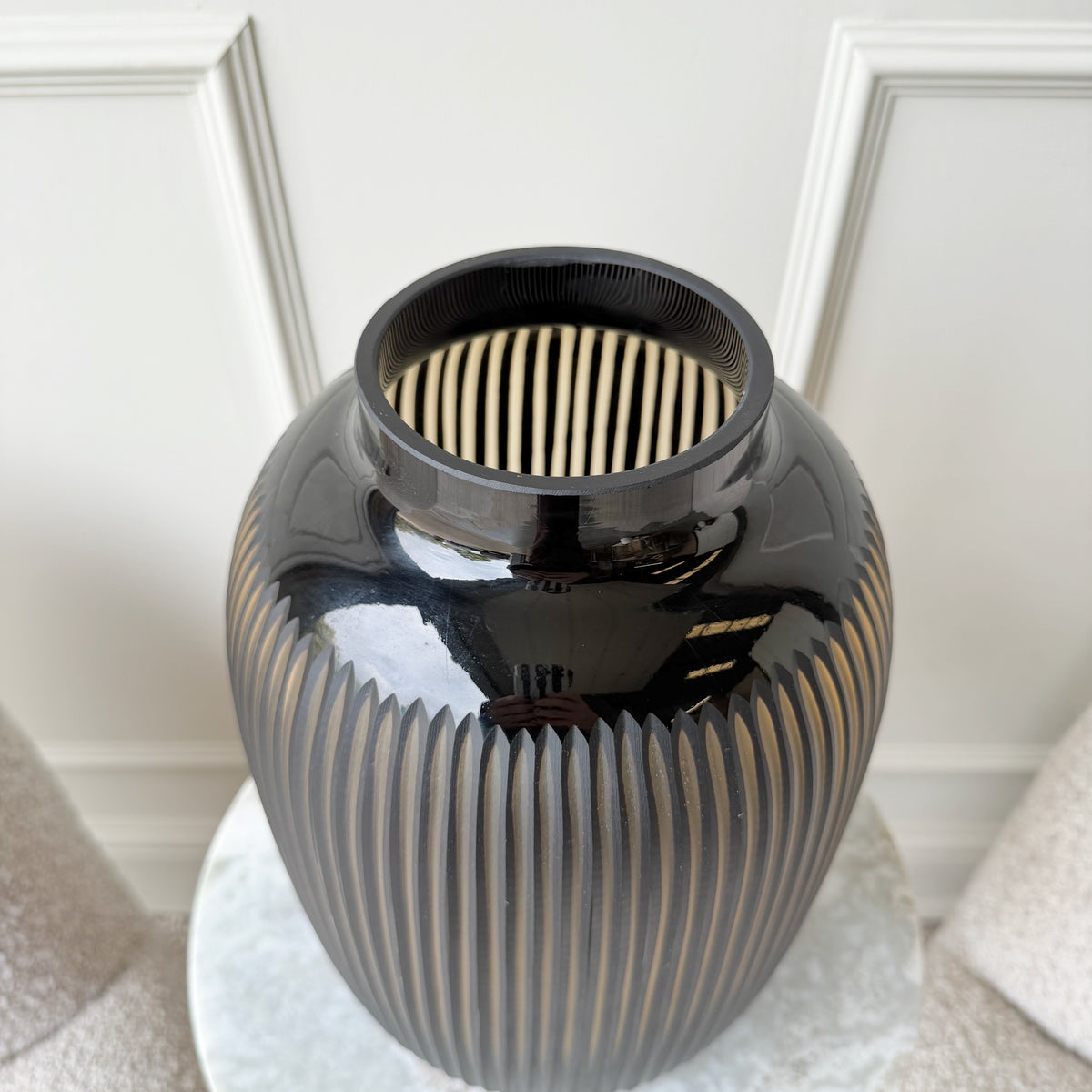 Hand Blown Amber Glass Ribbed Vase