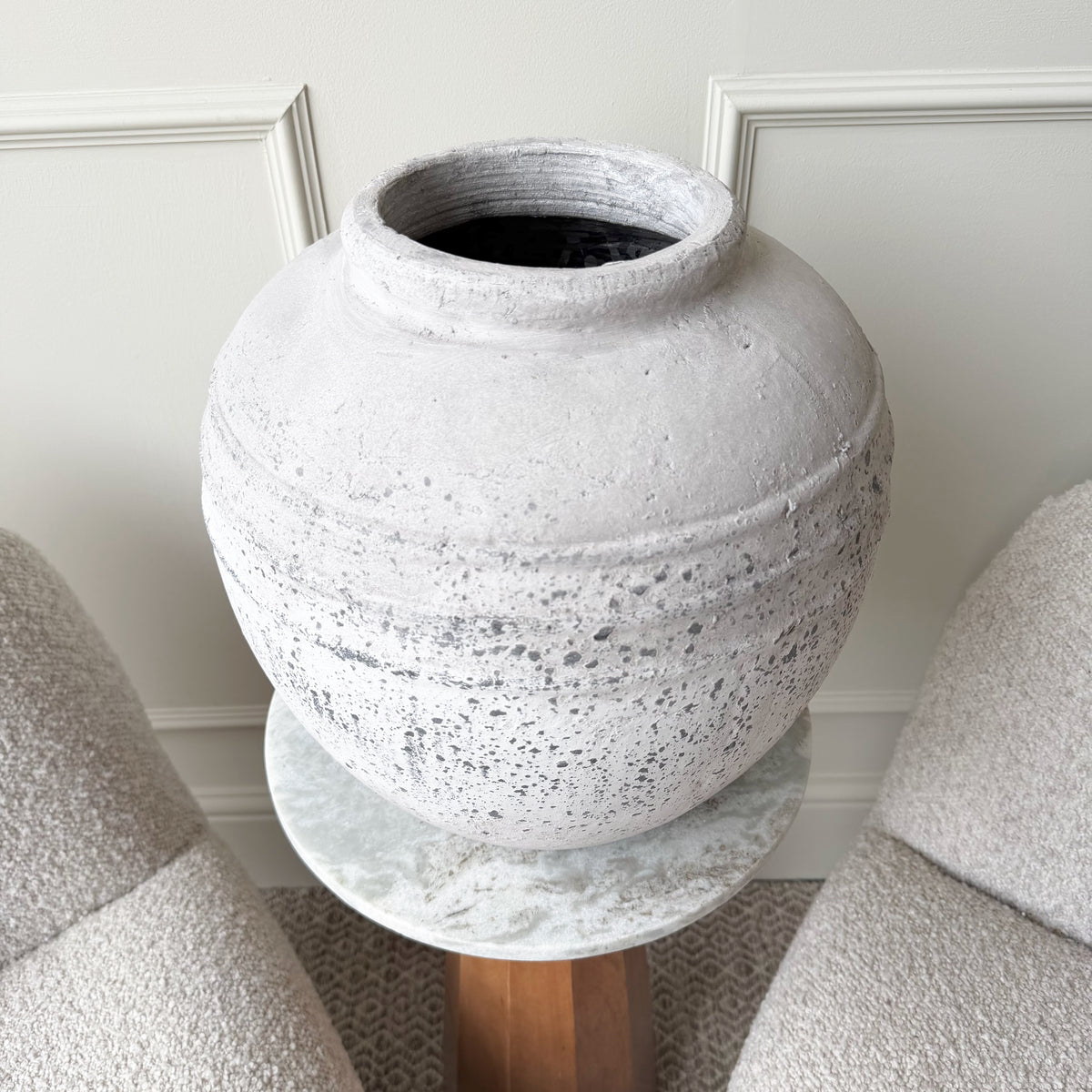 Large Pale Grey Distressed Stone Vase