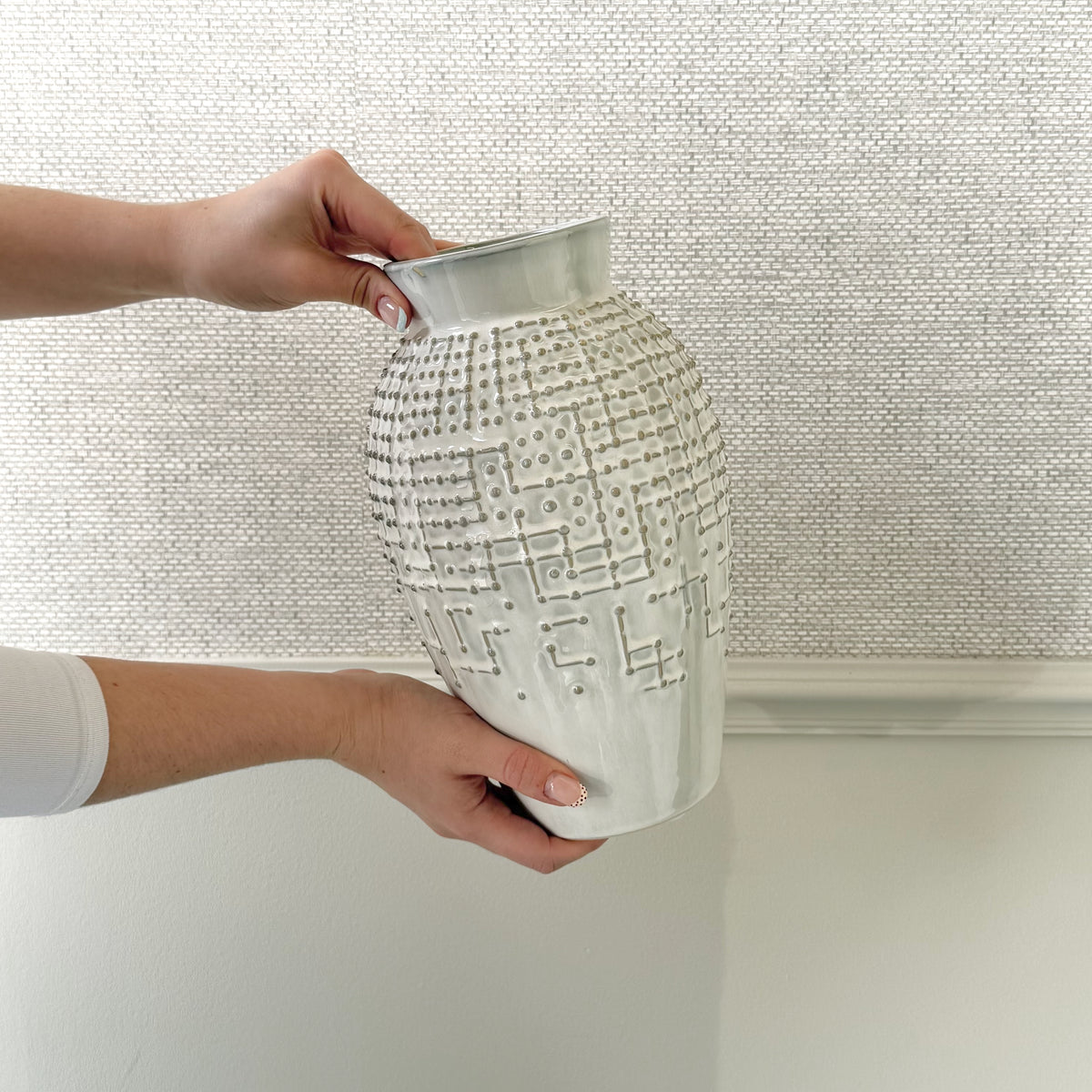 Small Warm White Dot Vase