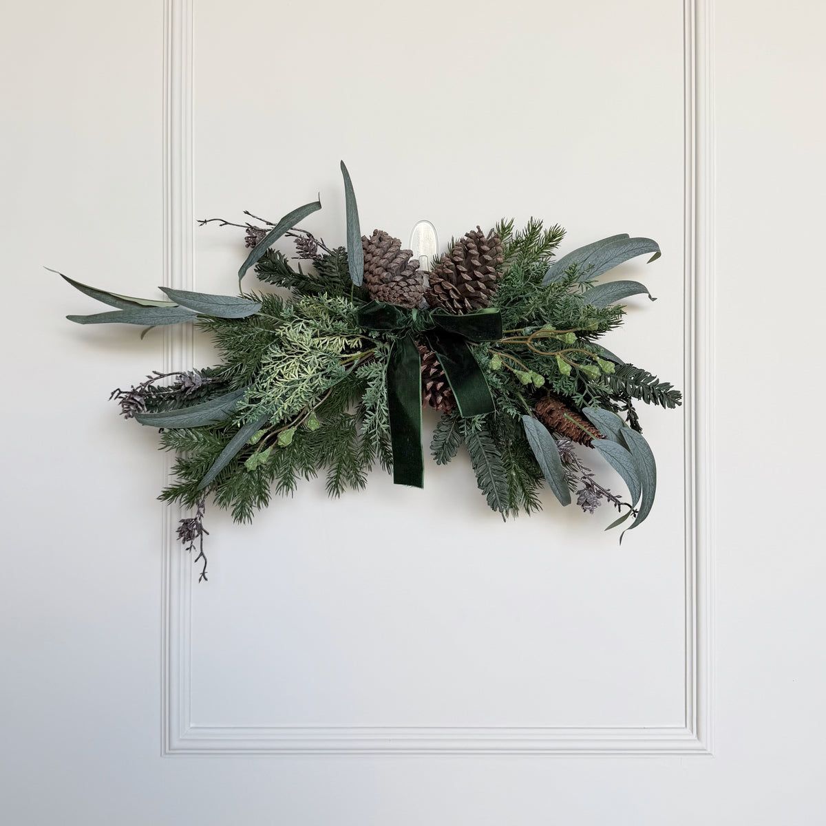 Artificial Woodland Pine Swag With Green Velvet Bow