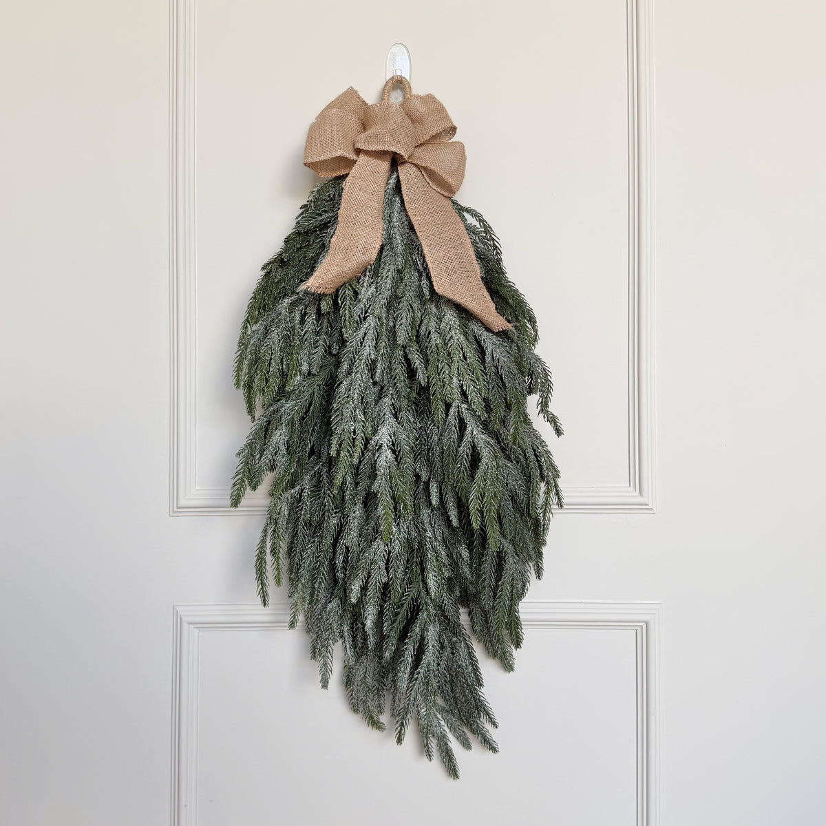 Artificial Extra Large Frosted Fir Swag With Rustic Bow