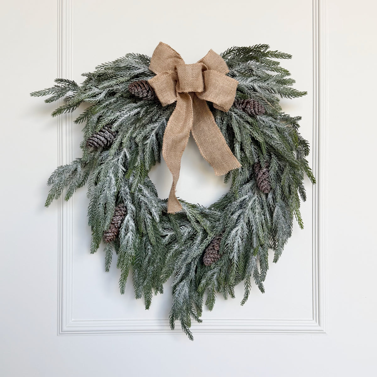 Artificial Large Frosted Fir Wreath With Rustic Bow