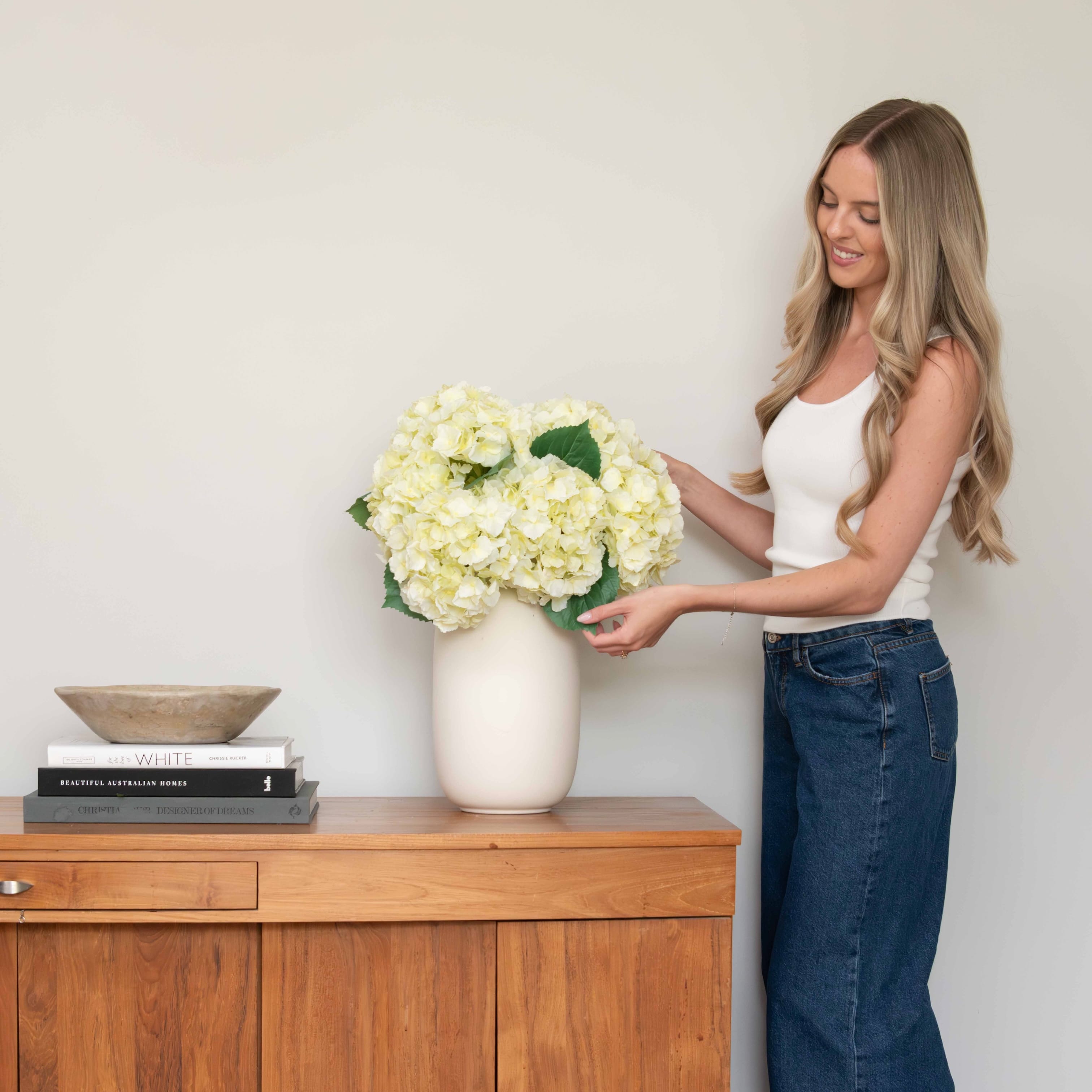 Realistic Artificial Cream Hydrangea Lacecap ABX5002CR-54 by The Faux Flower Company