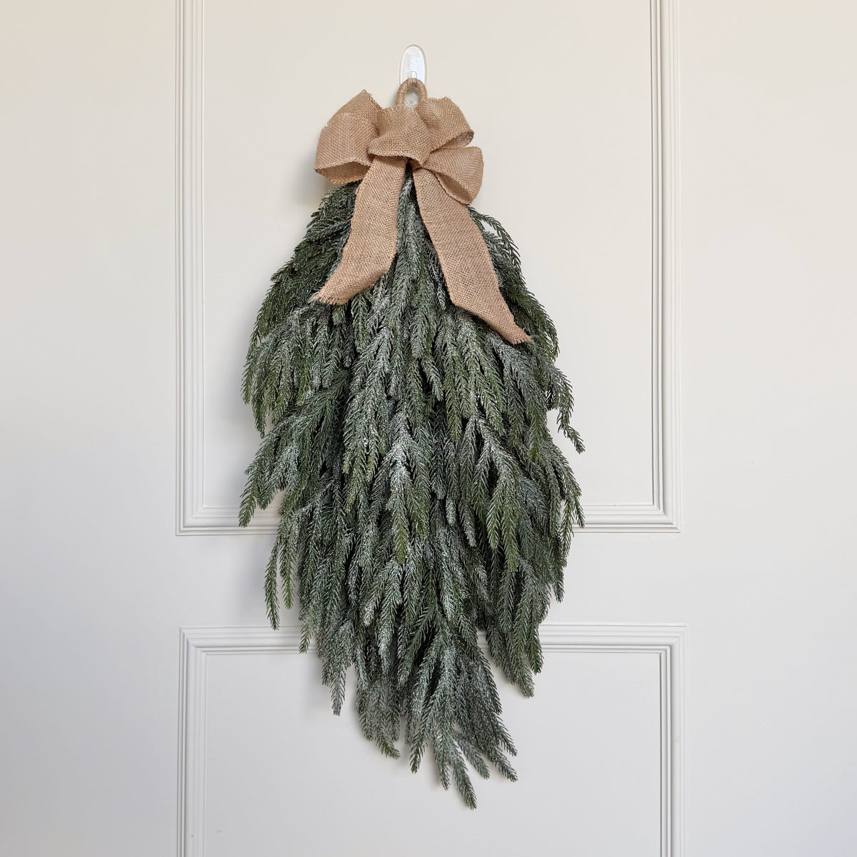 Realistic Artificial Extra Large Frosted Fir Swag With Rustic Bow AHCH-3169 by The Faux Flower Company