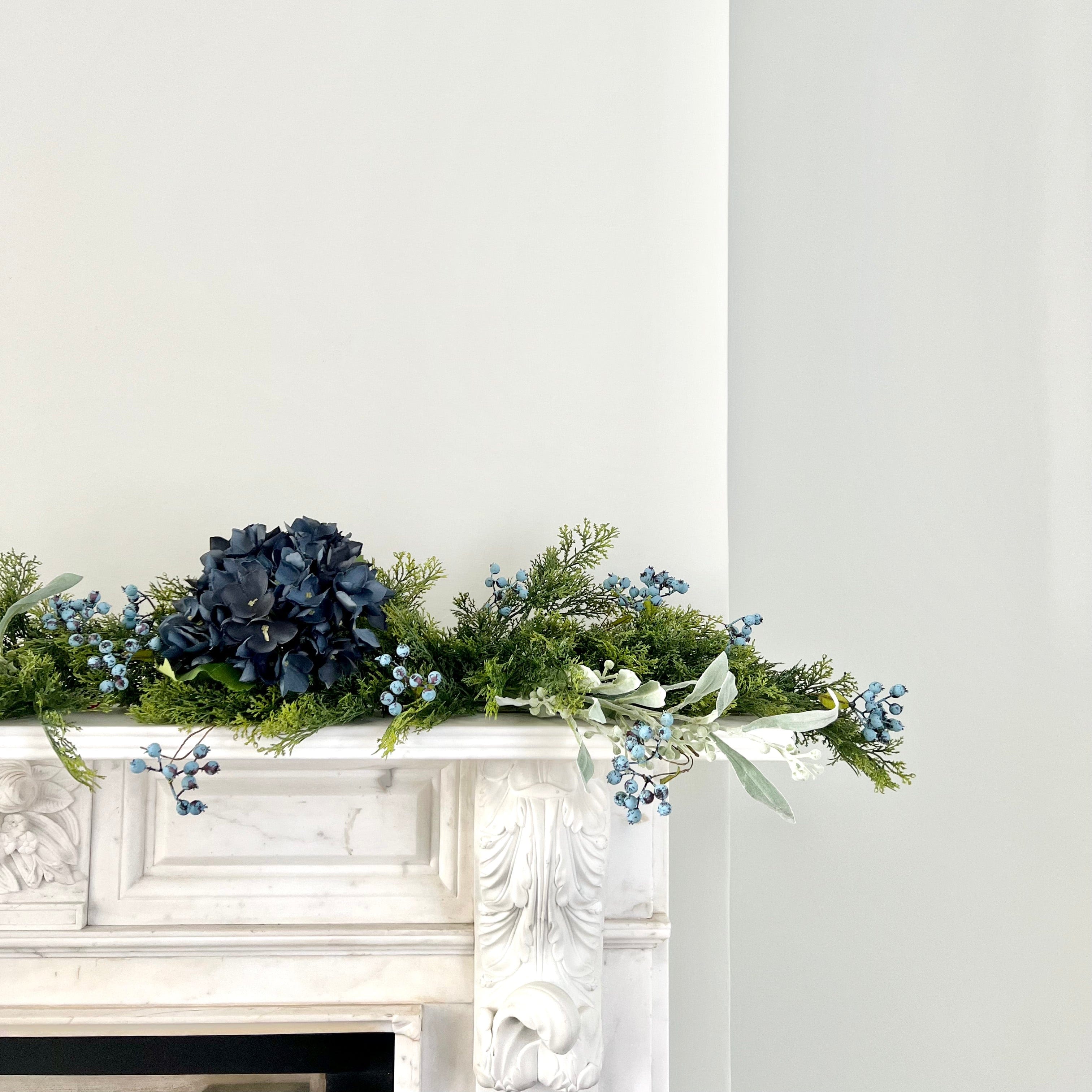 Artificial flowers luxury lifelike faux Artificial Blue Cypress Bush Garland Set - Large realistic silk Bundle buy online from The Faux Flower Company GARLAND BLUE/LARGE