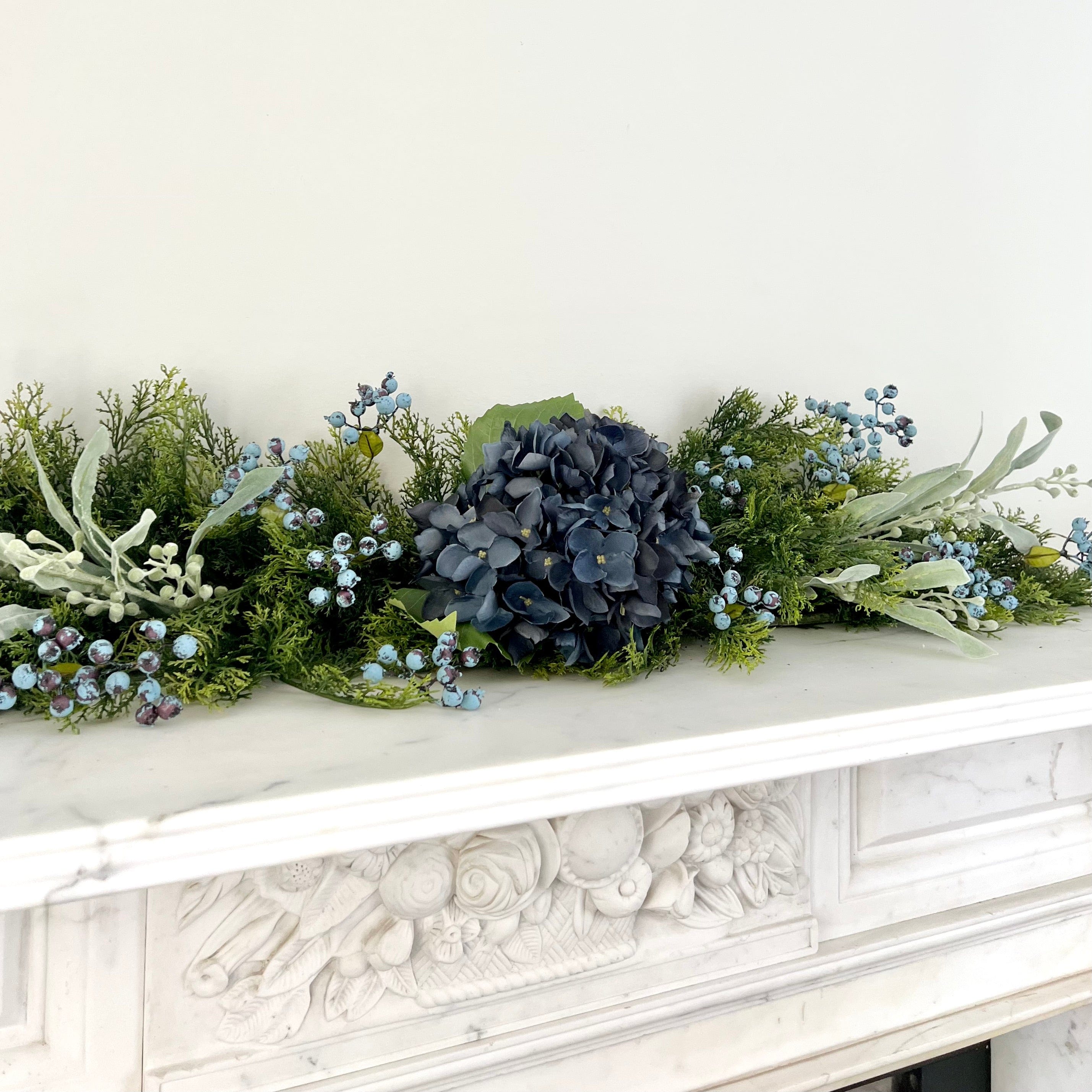 Artificial flowers luxury lifelike faux Artificial Blue Cypress Bush Garland Set - Large realistic silk Bundle buy online from The Faux Flower Company GARLAND BLUE/LARGE