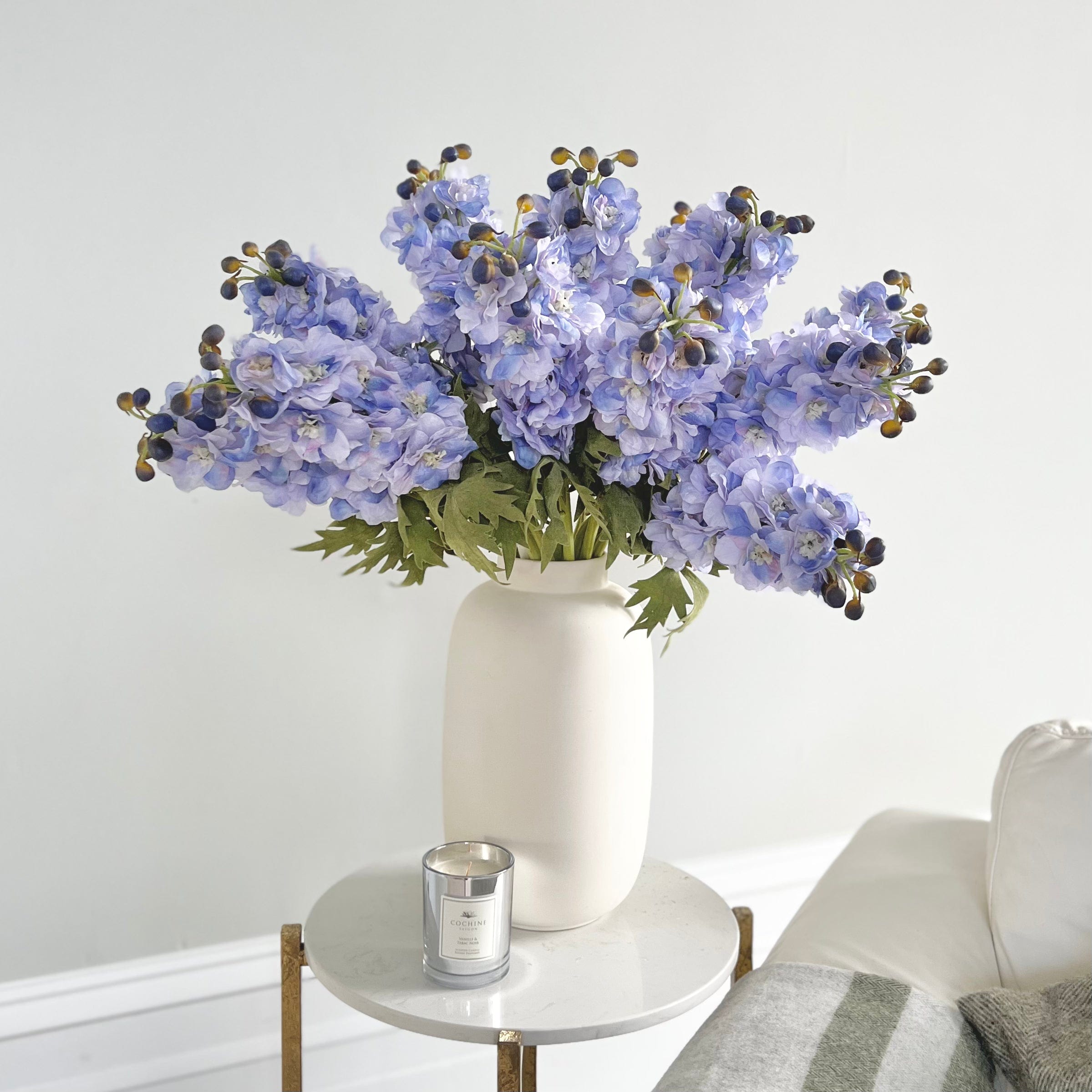 Artificial flowers luxury lifelike faux Artificial Blue Delphinium realistic silk  single stems buy online from The Faux Flower Company ABX2339BL