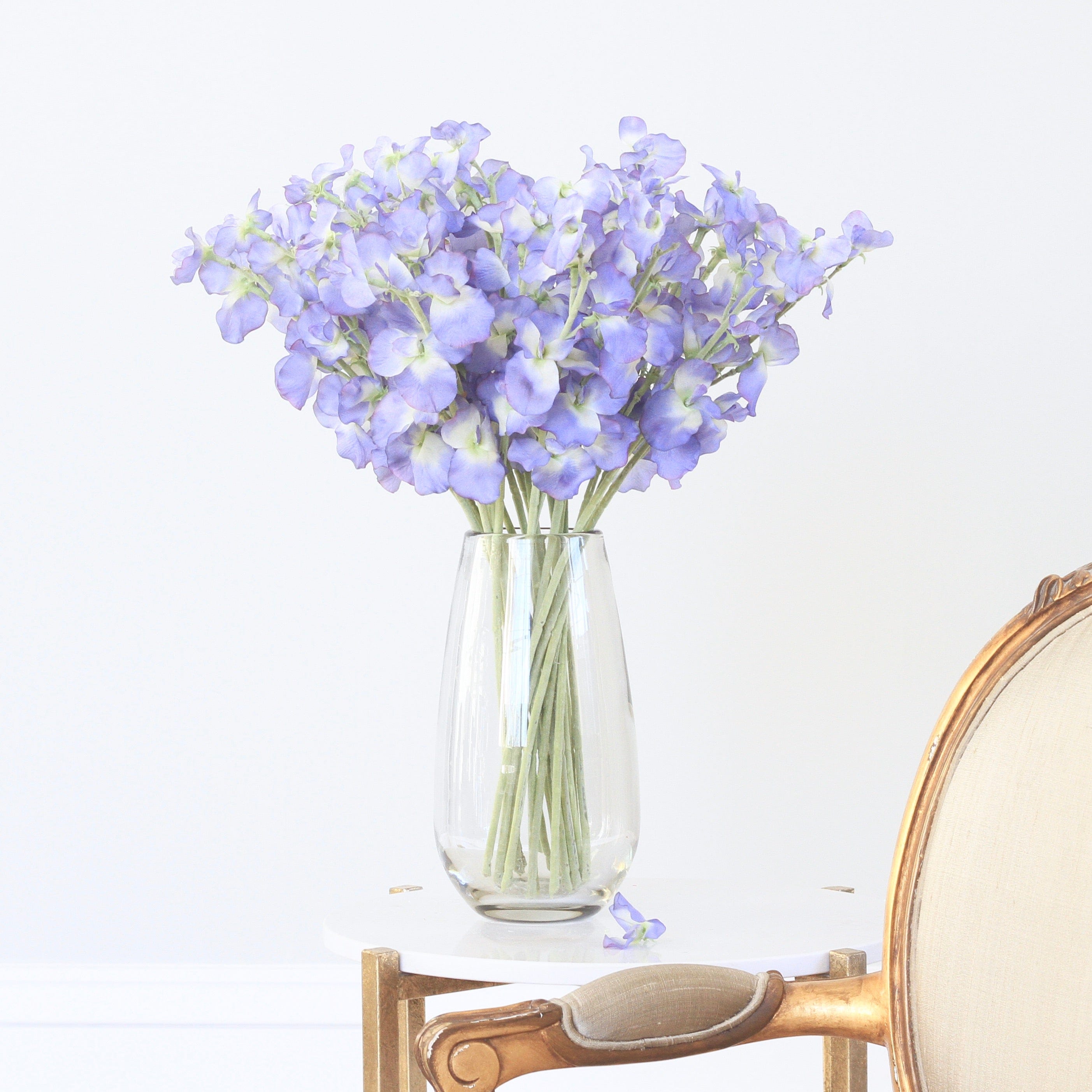 Artificial flowers luxury lifelike faux Artificial Blue Sweet Pea realistic silk single stems buy online from The Faux Flower Company