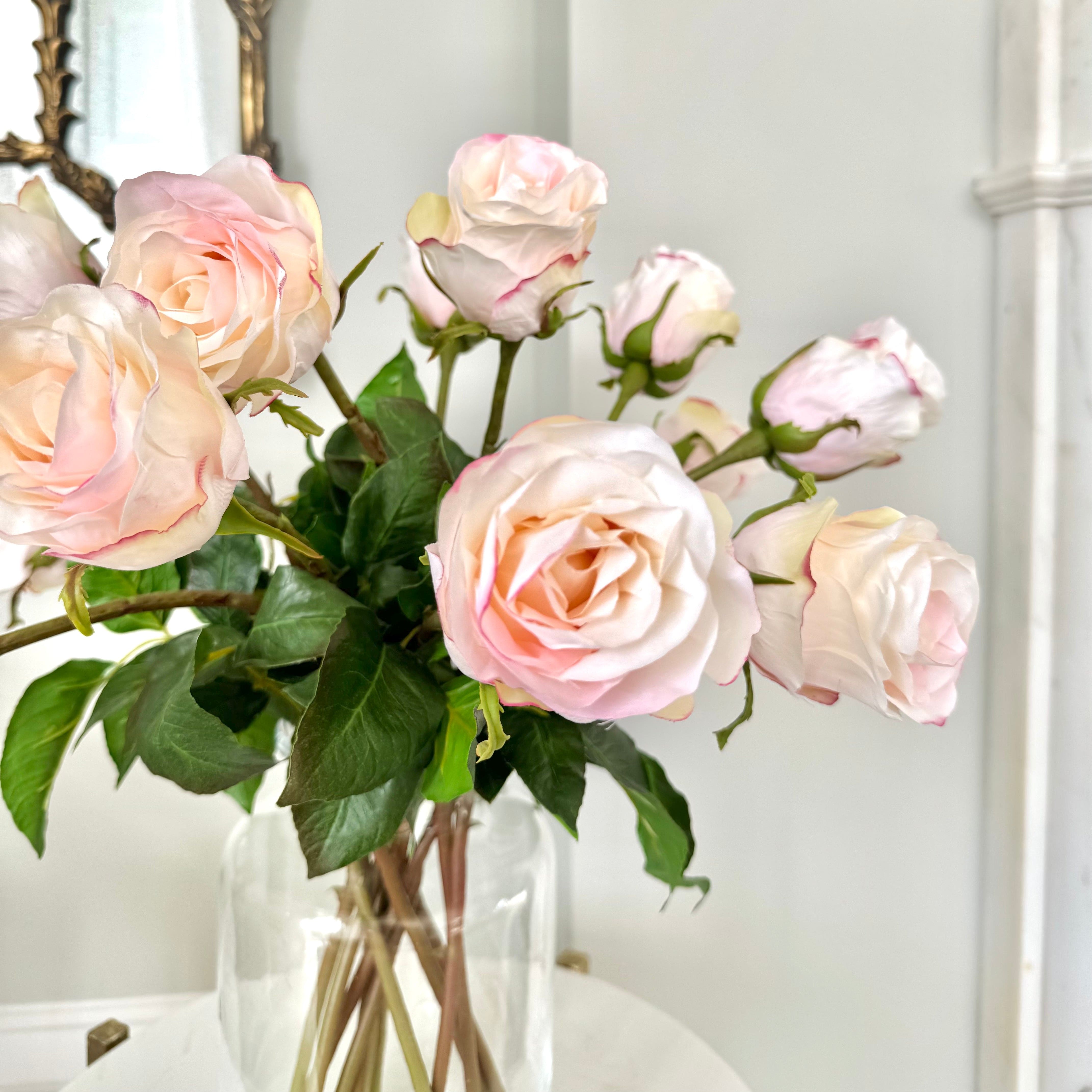 Artificial flowers luxury lifelike faux Artificial Blush Pink Rose Bud realistic silk single stems buy online from The Faux Flower Company