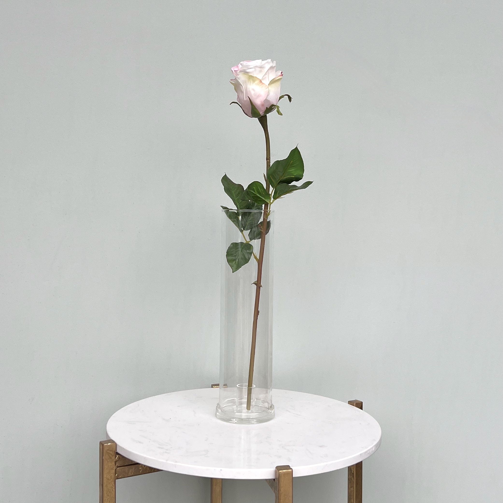 Artificial flowers luxury lifelike faux Artificial Blush Pink Rose Bud realistic silk single stems buy online from The Faux Flower Company ABY3106PK