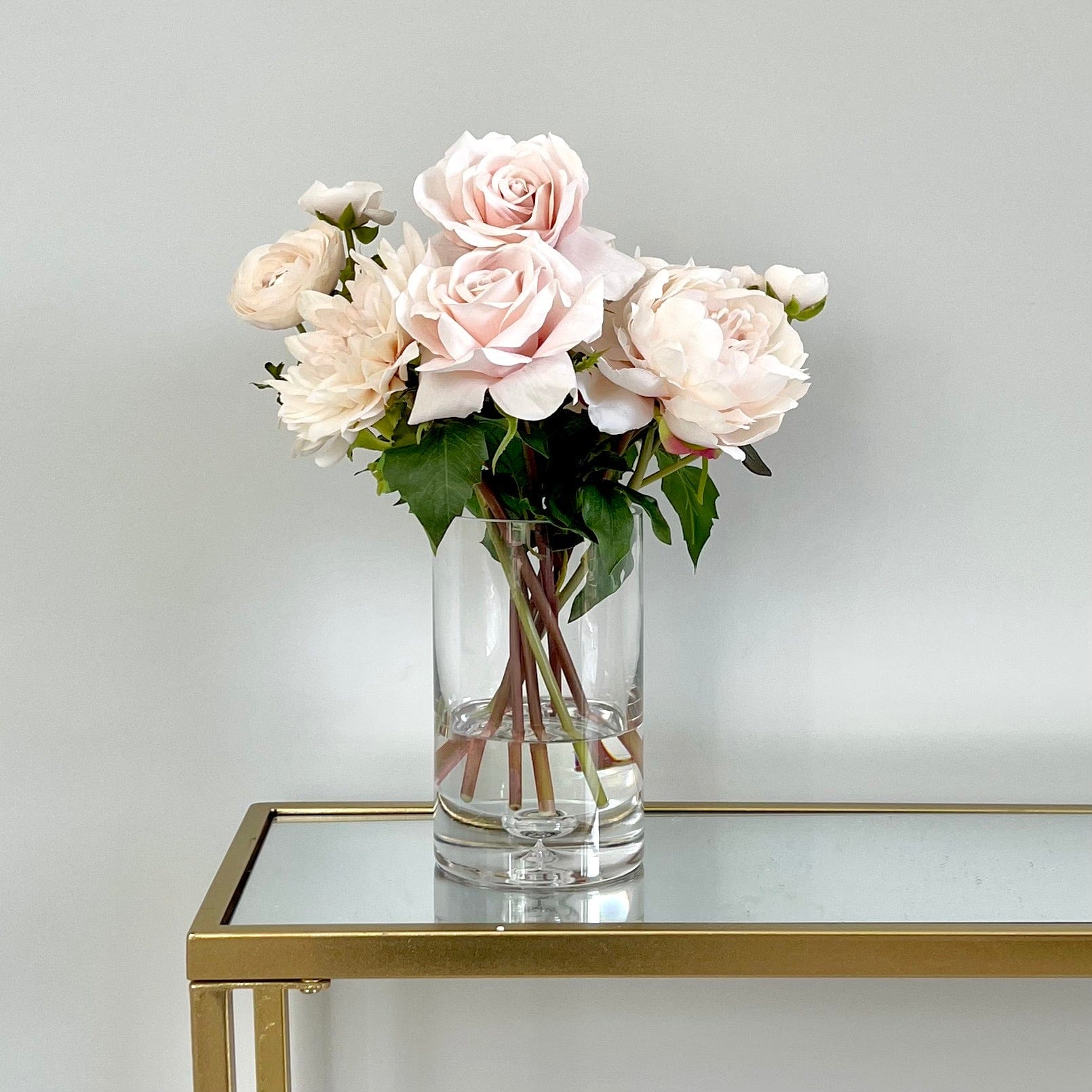 Artificial flowers luxury lifelike faux Artificial Blush Pink Rose & Dahlia Arrangement In Vase realistic silk bouquet buy online from The Faux Flower Company AHCH-574