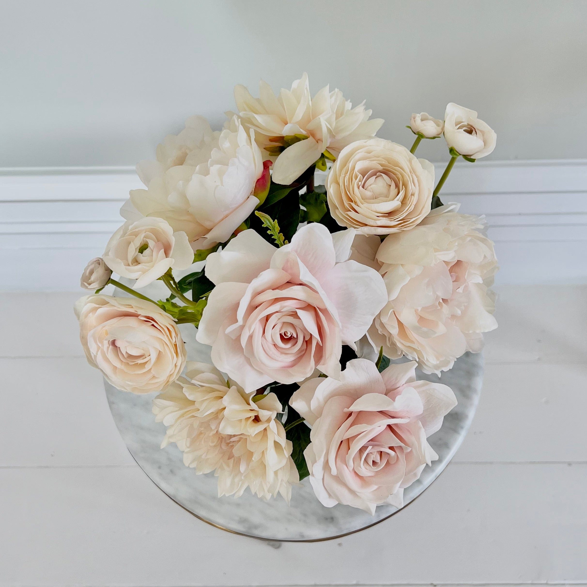 Artificial flowers luxury lifelike faux Artificial Blush Pink Rose & Dahlia Arrangement In Vase realistic silk bouquet buy online from The Faux Flower Company AHCH-574
