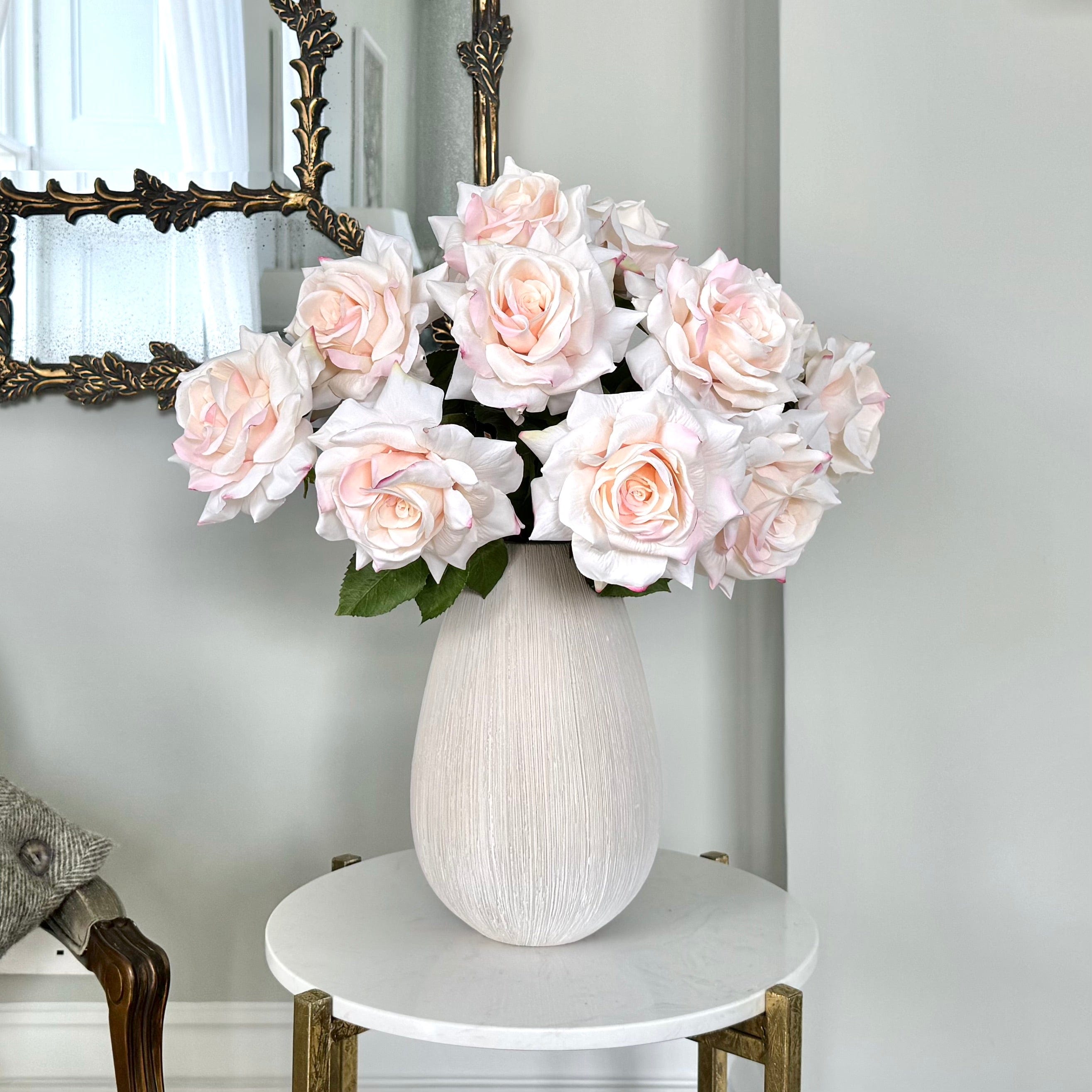 Artificial flowers luxury lifelike faux Artificial Blush Pink Tea Rose - Bunch of 6 realistic silk bunches buy online from The Faux Flower Company ABY5155LPK-6