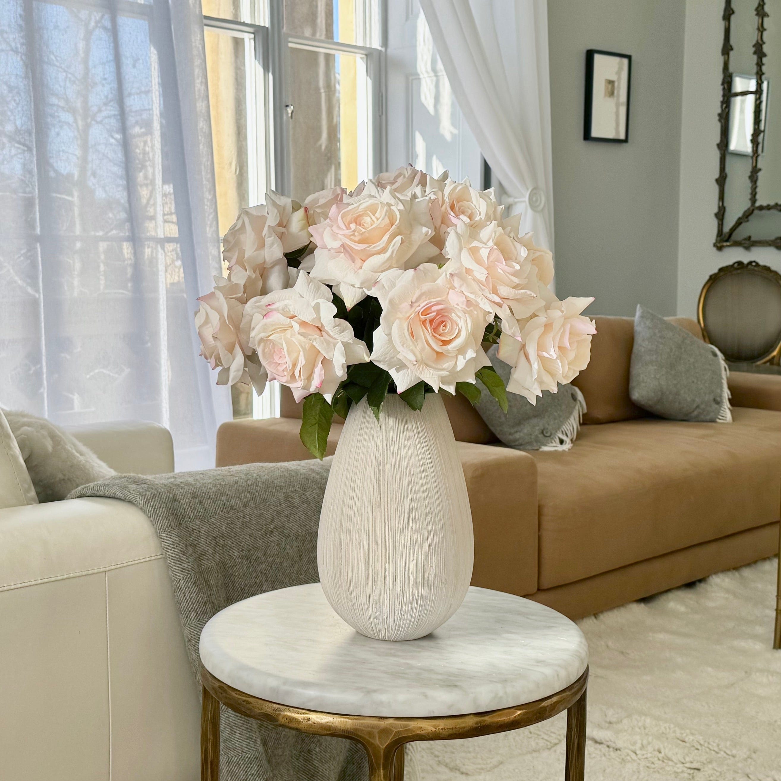 Artificial flowers luxury lifelike faux Artificial Blush Pink Tea Rose - Bunch of 6 realistic silk bunches buy online from The Faux Flower Company ABY5155LPK-6