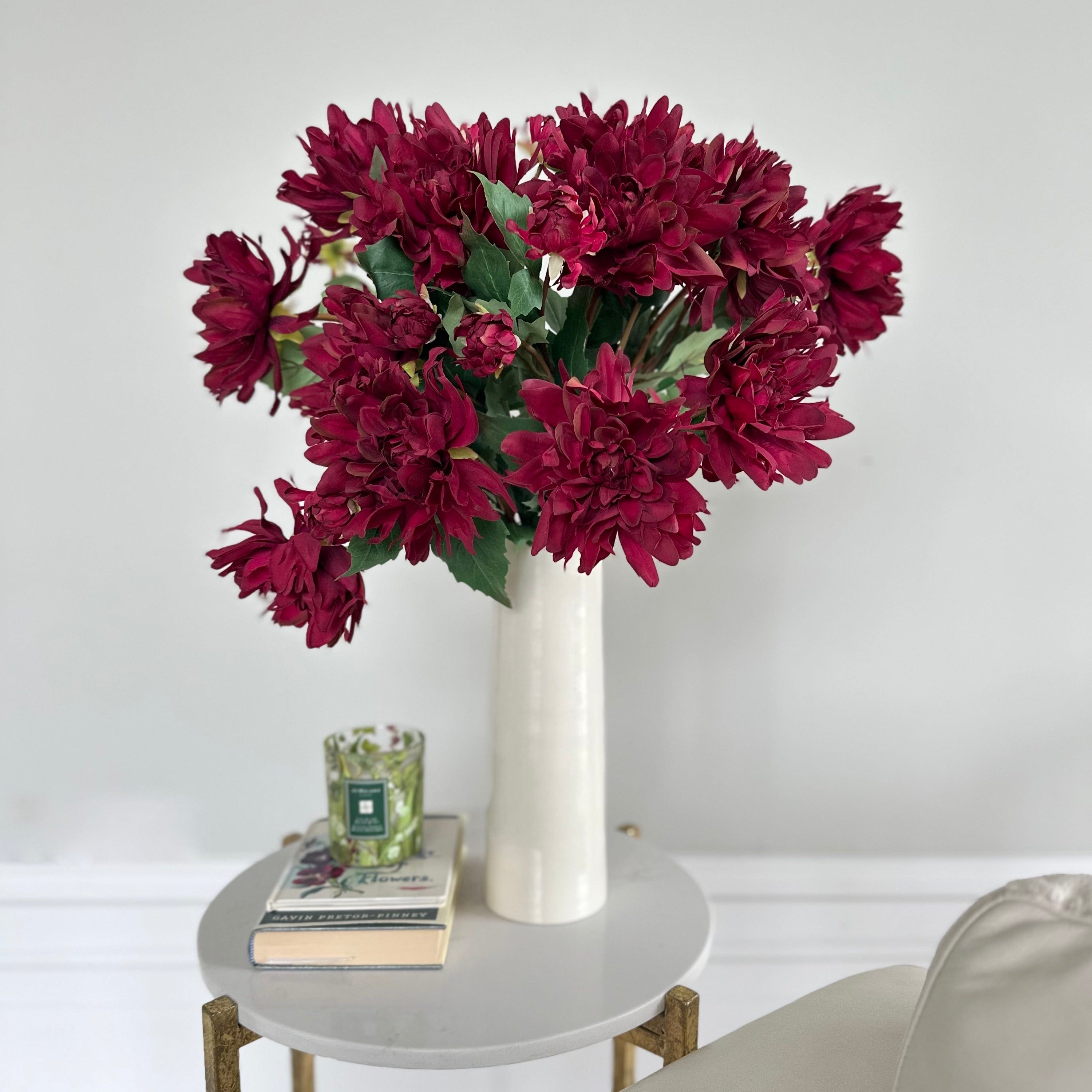Artificial flowers luxury lifelike faux Artificial Burgundy Dahlia realistic silk single stems buy online from The Faux Flower Company