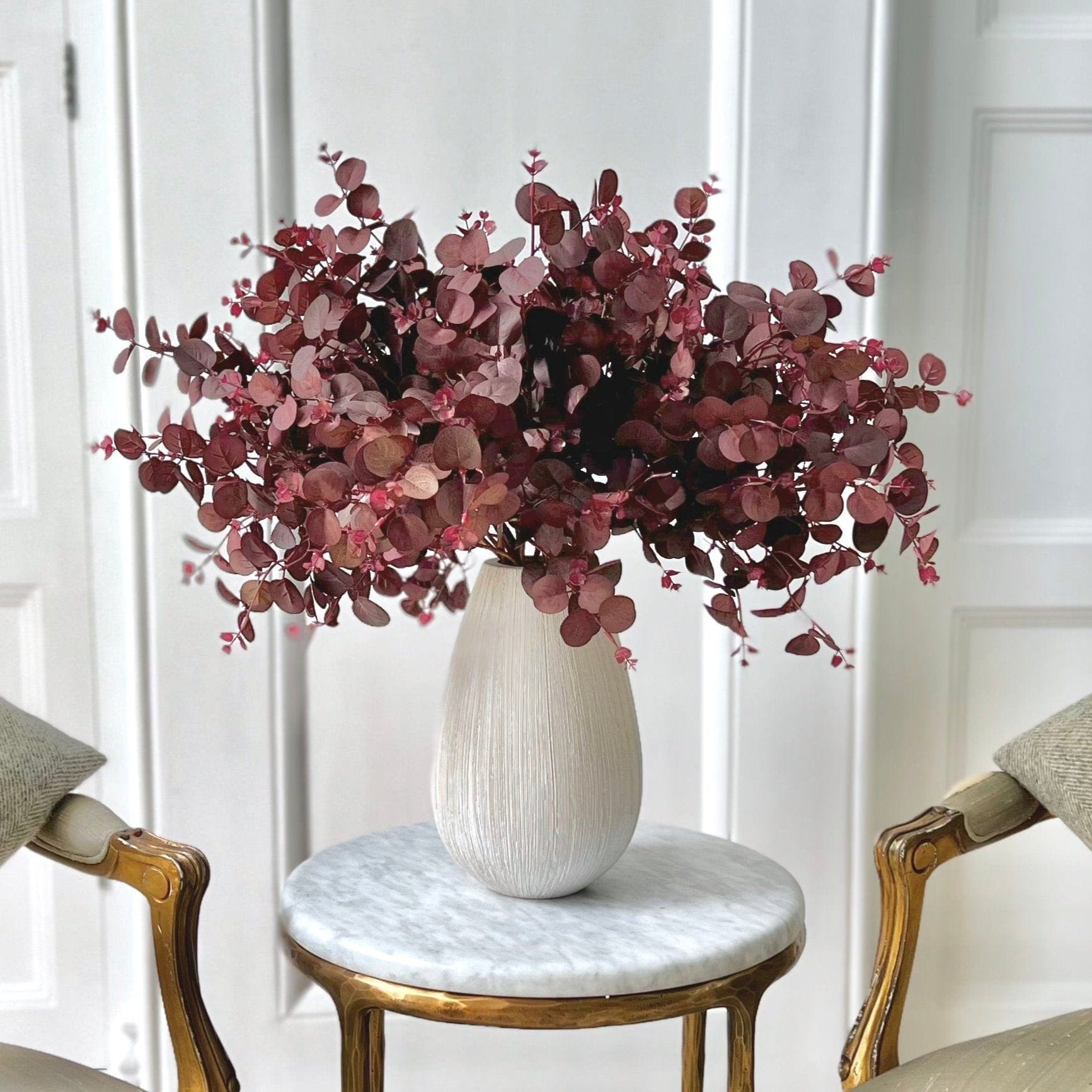 Artificial flowers luxury lifelike faux Artificial Burgundy Eucalyptus - Bunch of 6 realistic silk bunches buy online from The Faux Flower Company ABZ0076BD-6