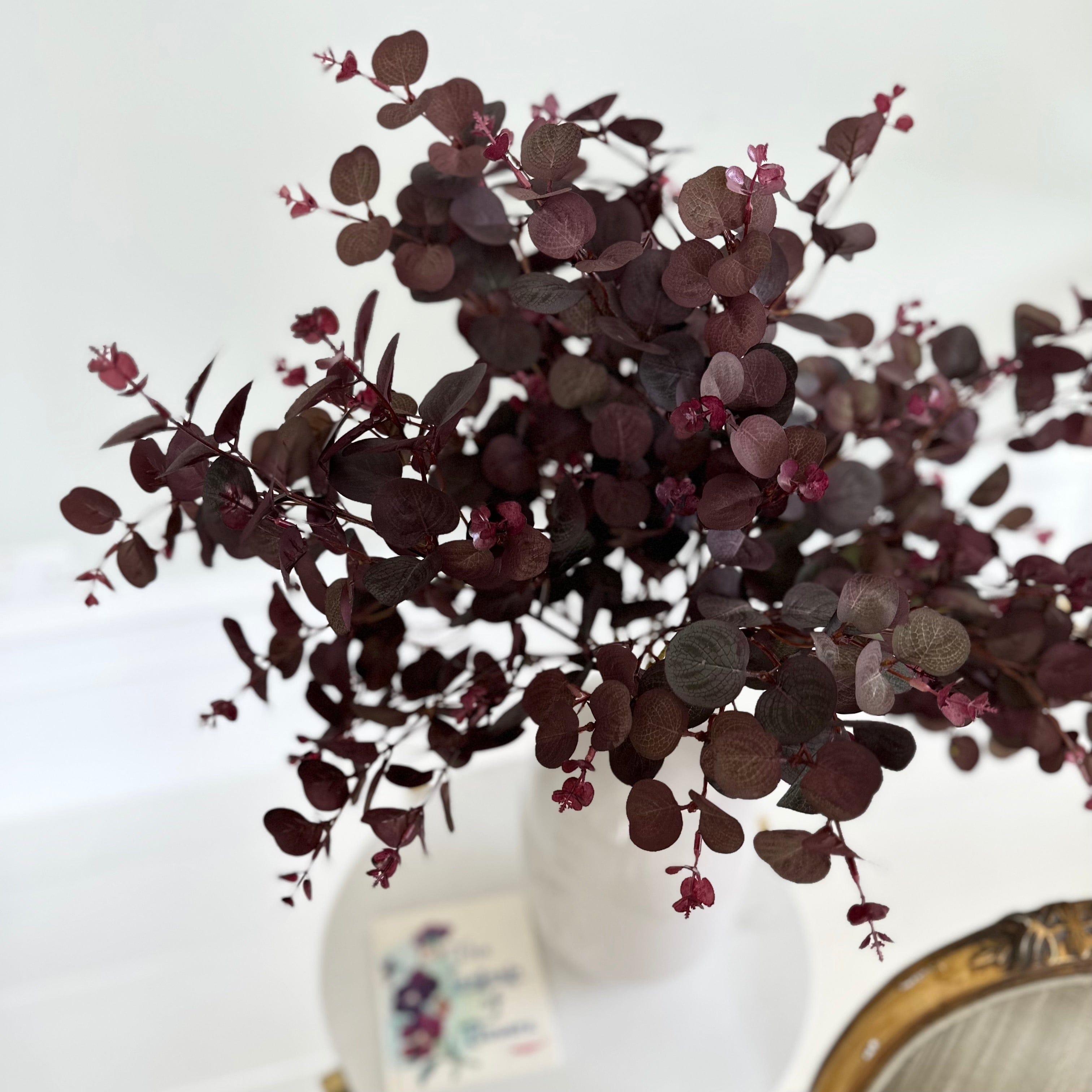 Artificial flowers luxury lifelike faux Artificial Burgundy Eucalyptus realistic silk single stems buy online from The Faux Flower Company