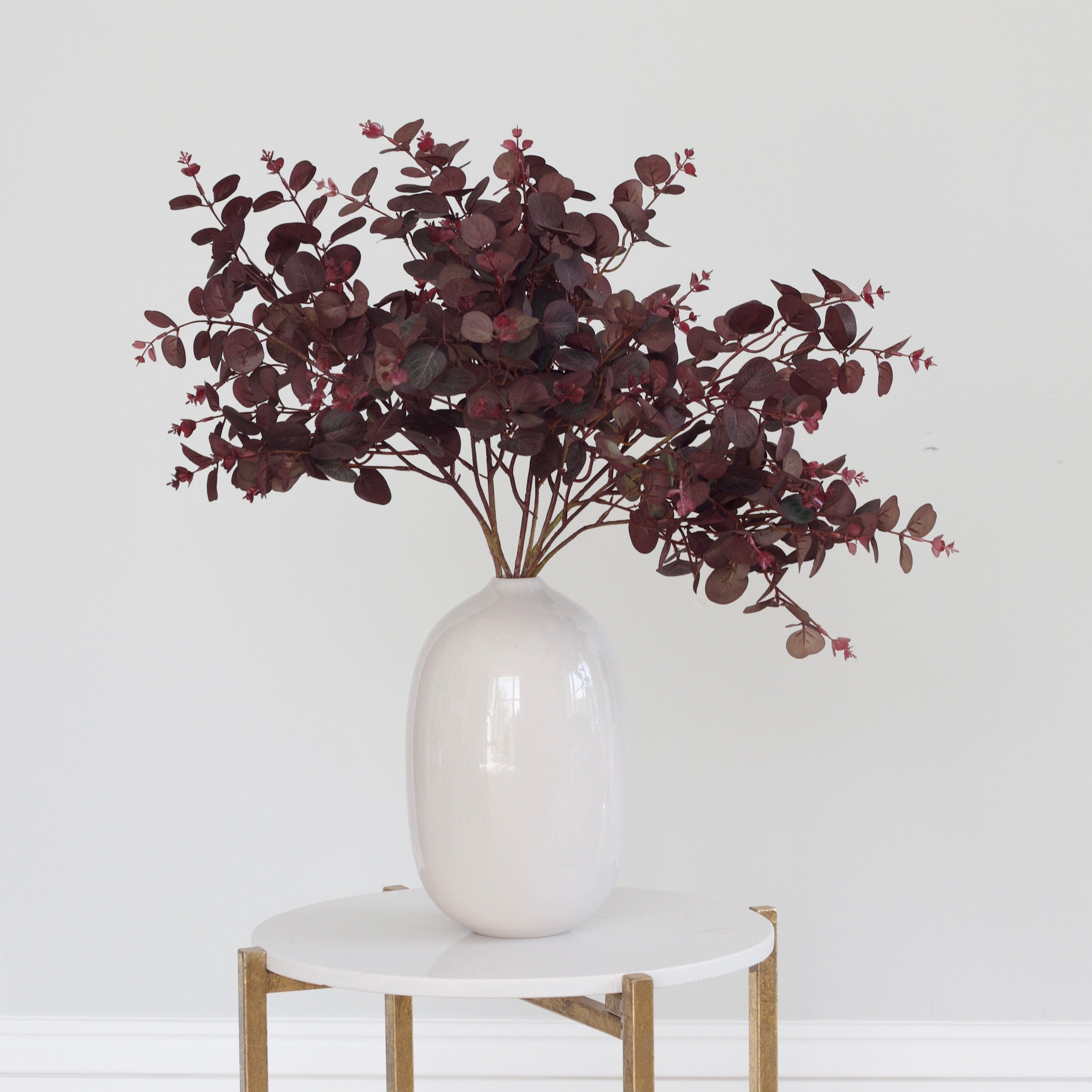 Artificial flowers luxury lifelike faux Artificial Burgundy Eucalyptus realistic silk single stems buy online from The Faux Flower Company