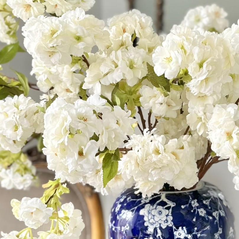 Artificial flowers luxury lifelike faux Artificial Cherry Blossom & Oriental Vase Set realistic silk Bundle buy online from The Faux Flower Company ABX5043WH-6 + AHCH-081