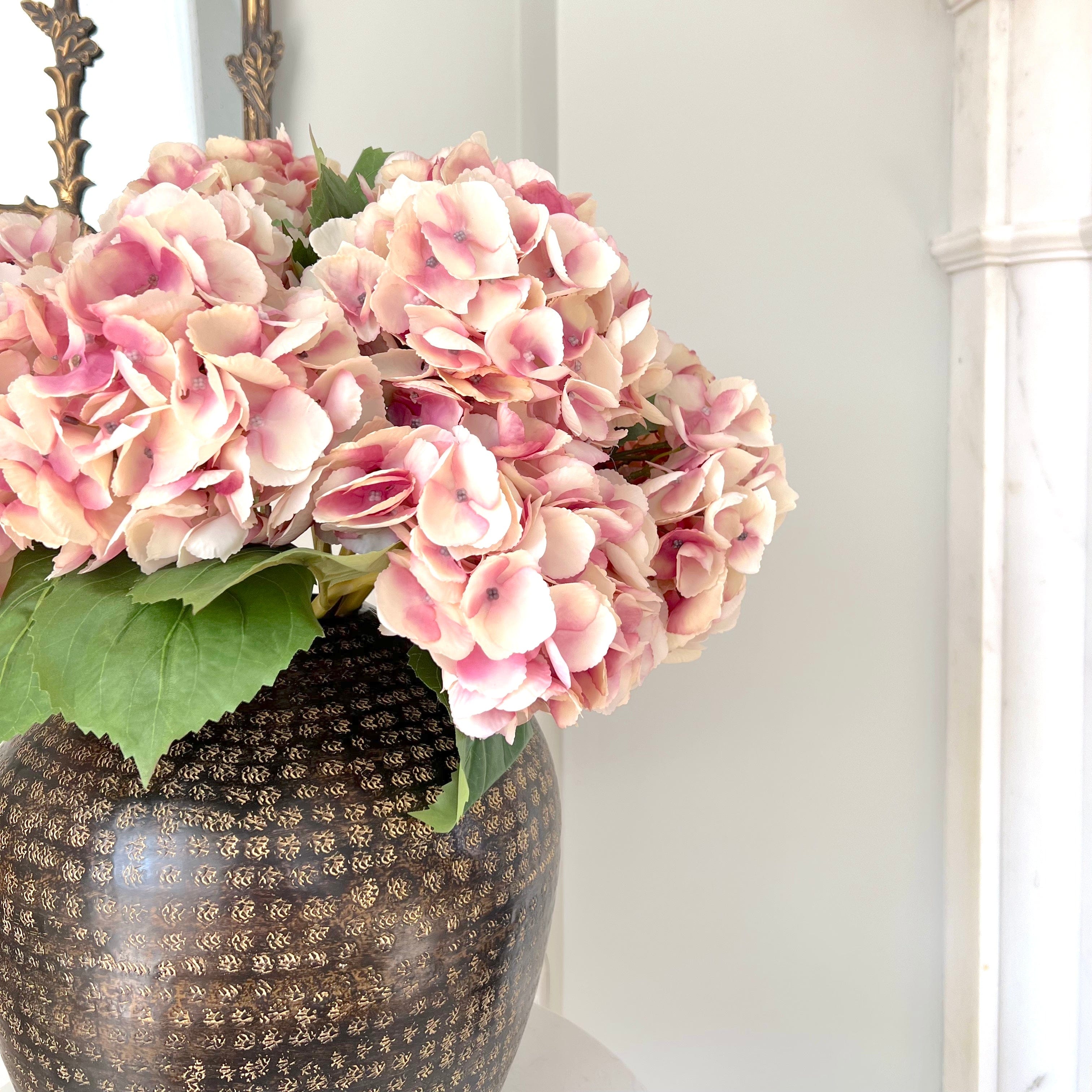 Artificial flowers luxury lifelike faux Artificial Dusky Pink Hydrangea realistic silk single stems buy online from The Faux Flower Company