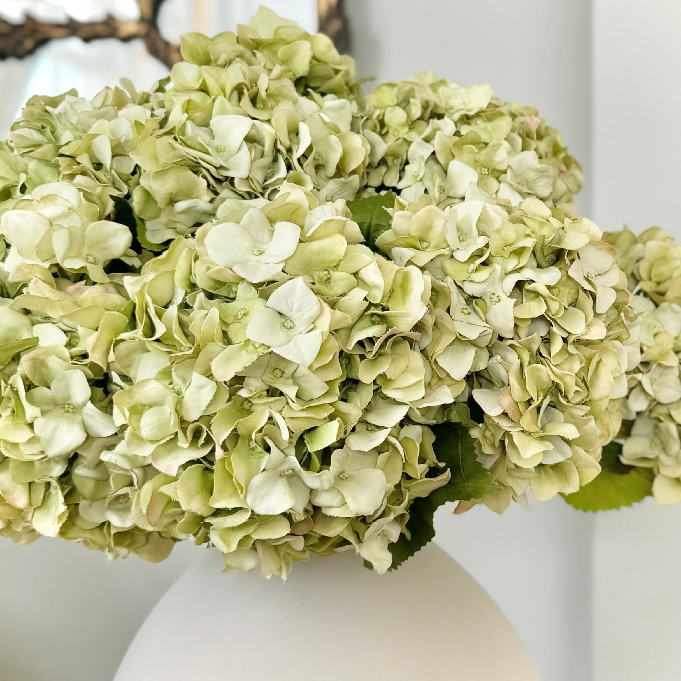 Artificial flowers luxury lifelike faux Artificial Green Dried Hydrangea realistic silk single stems buy online from The Faux Flower Company