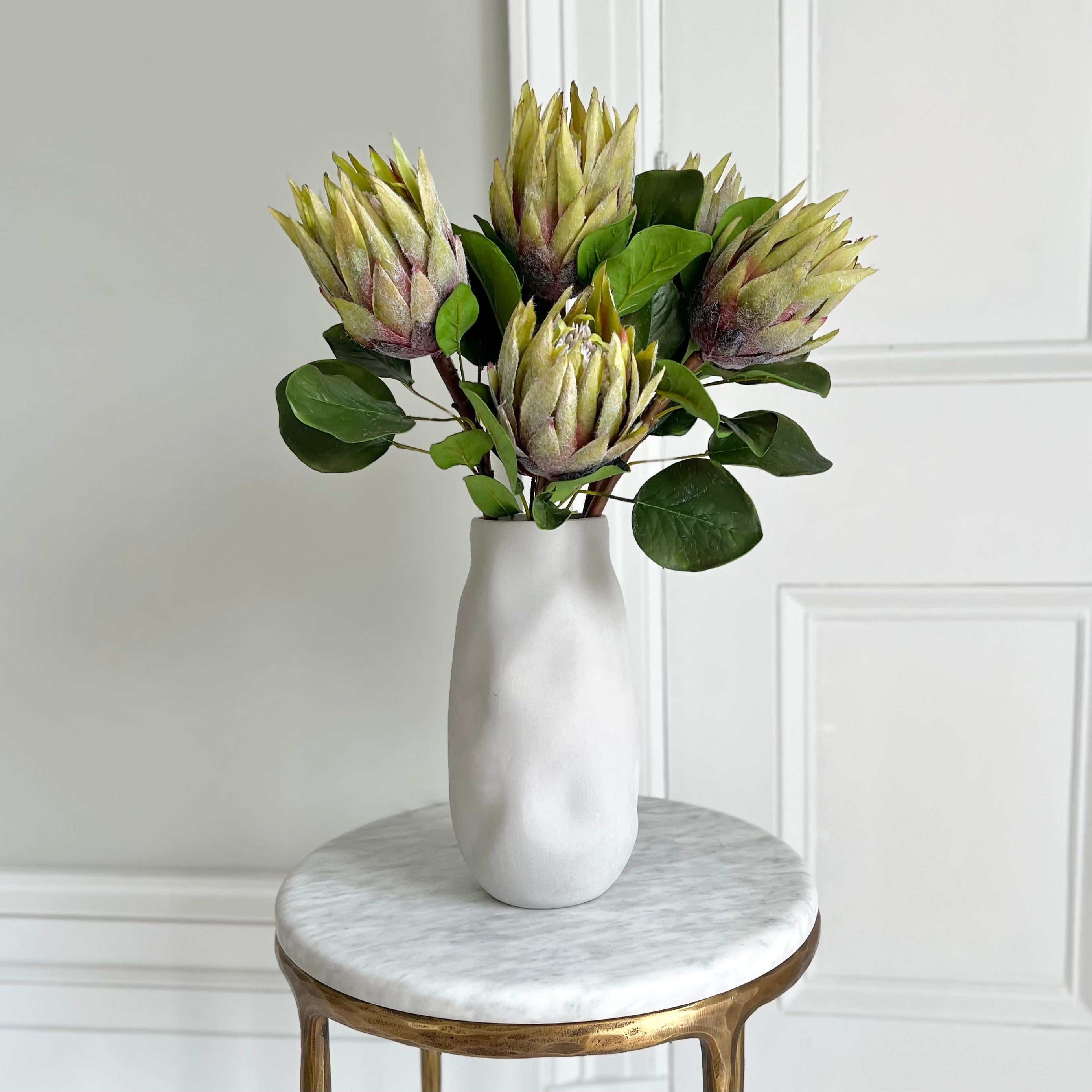 Artificial flowers luxury lifelike faux Artificial Green King Protea realistic silk single stems buy online from The Faux Flower Company