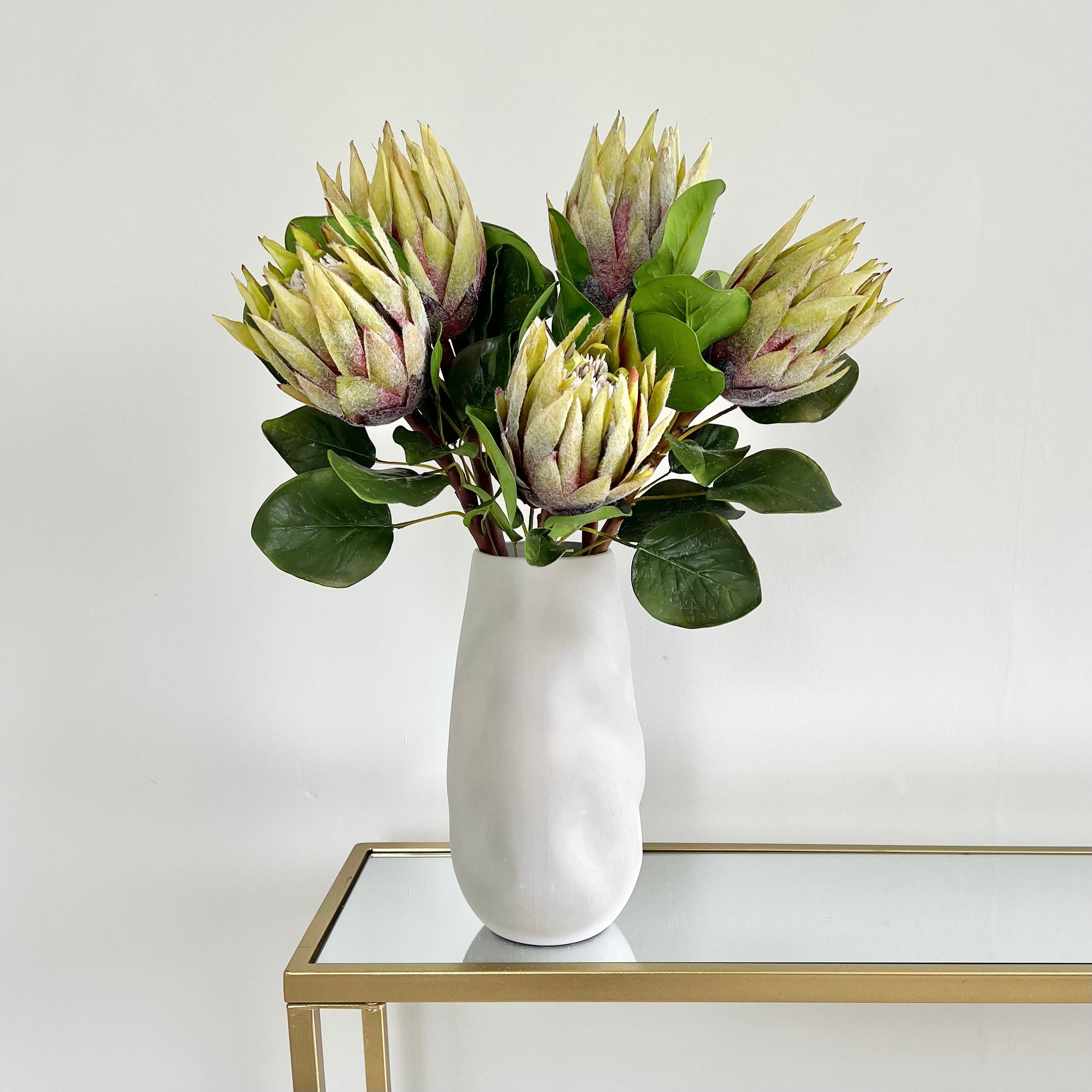Artificial flowers luxury lifelike faux Artificial Green King Protea realistic silk single stems buy online from The Faux Flower Company