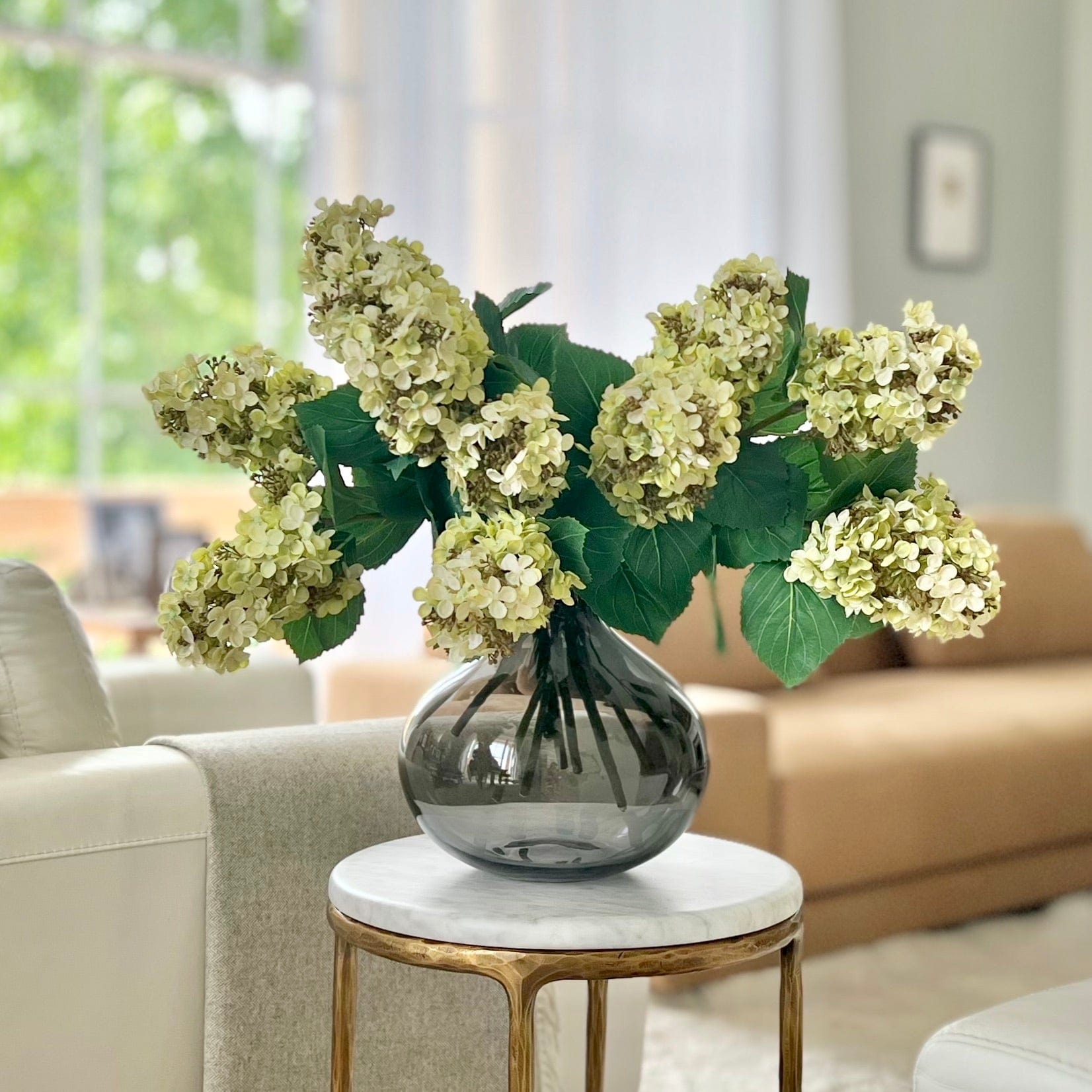 Artificial flowers luxury lifelike faux Artificial Green Paniculata Hydrangea - Bunch of 6 realistic silk bunches buy online from The Faux Flower Company ABX5004GR-6
