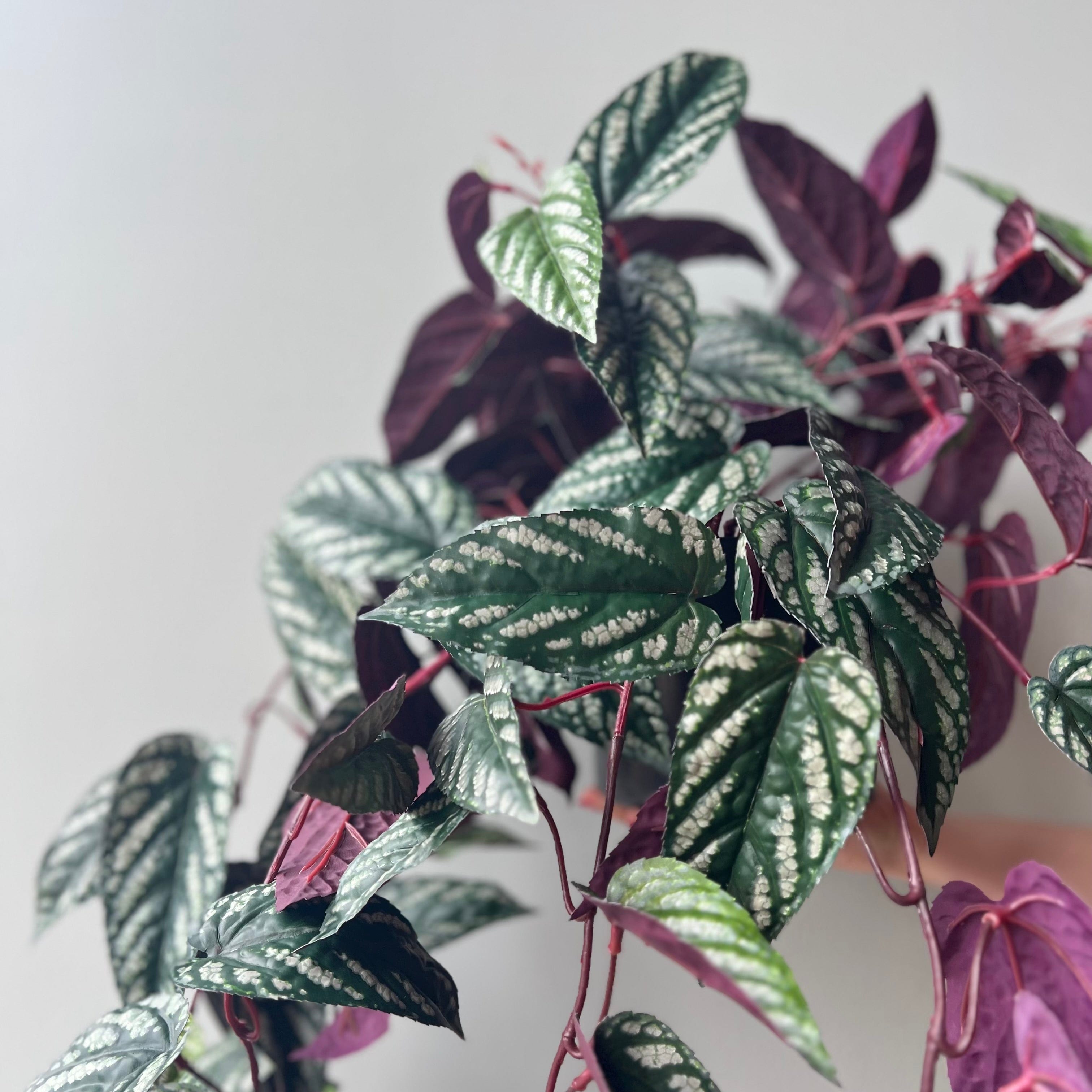 Artificial flowers luxury lifelike faux Artificial Large Burgundy Hanging Begonia Vine in Black Pot realistic silk Plants buy online from The Faux Flower Company AHCH-2706