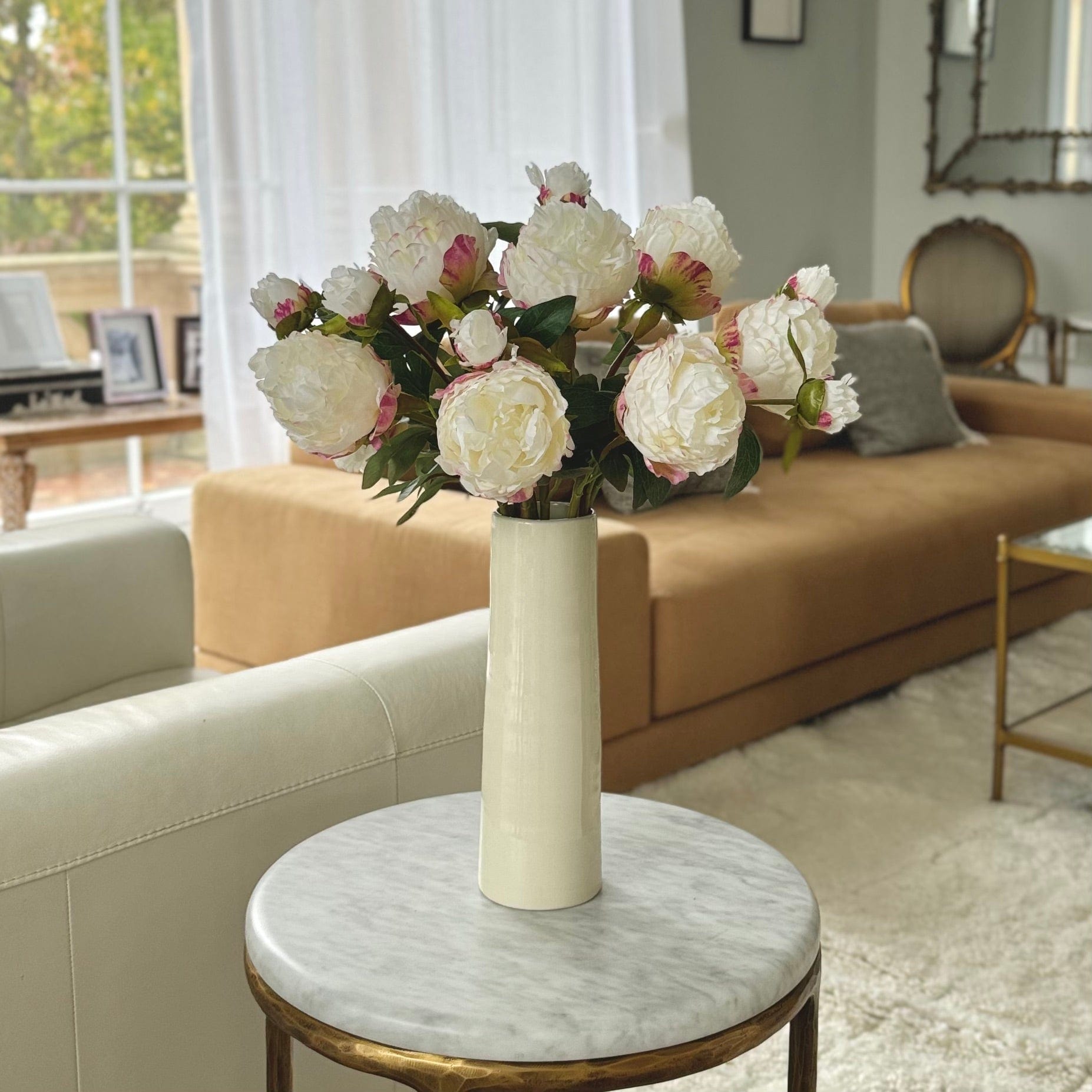 Artificial flowers luxury lifelike faux Artificial Large White Peony realistic silk single stems buy online from The Faux Flower Company