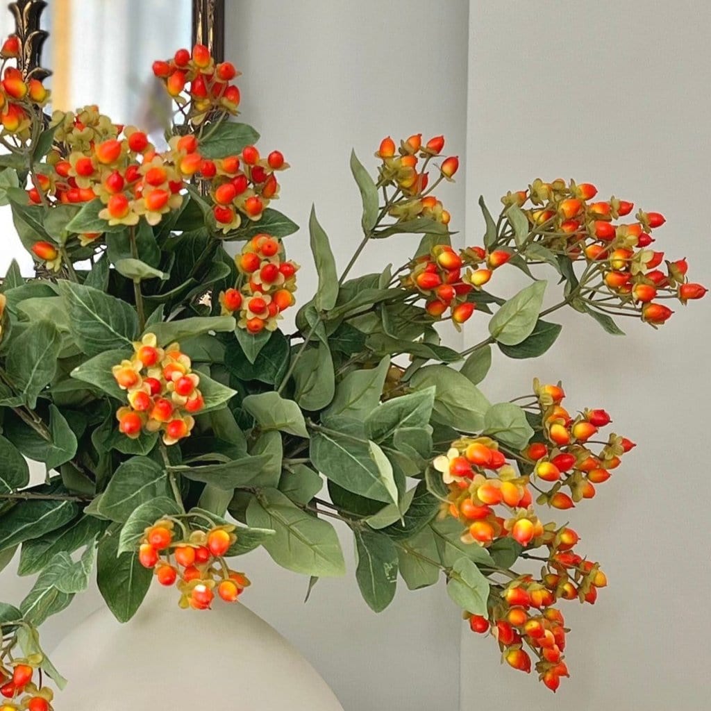 Artificial flowers luxury lifelike faux Artificial Orange Hypericum Berries realistic silk single stems buy online from The Faux Flower Company