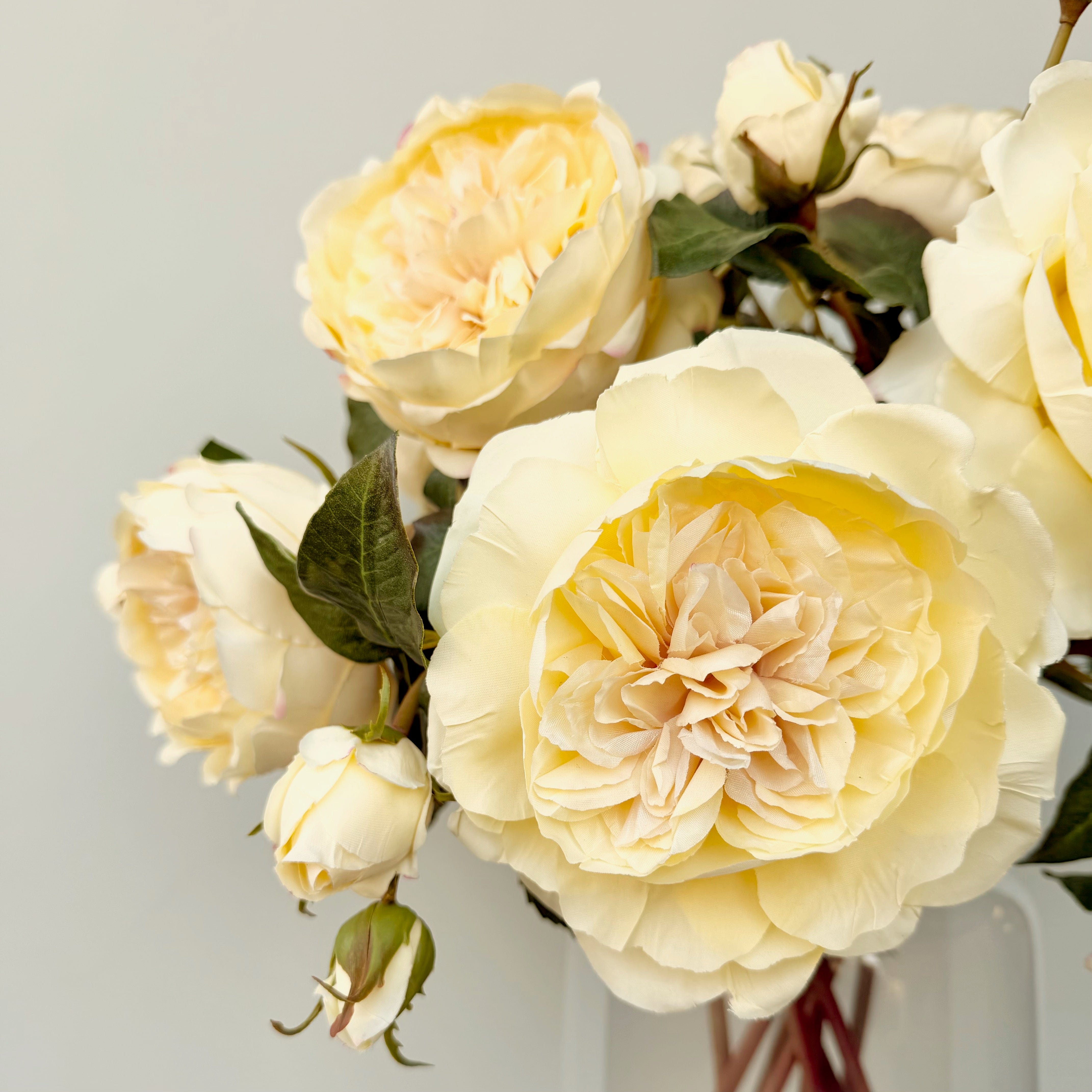 Artificial flowers luxury lifelike faux Artificial Pale Yellow English Rose realistic silk single stems buy online from The Faux Flower Company ABY5013LY