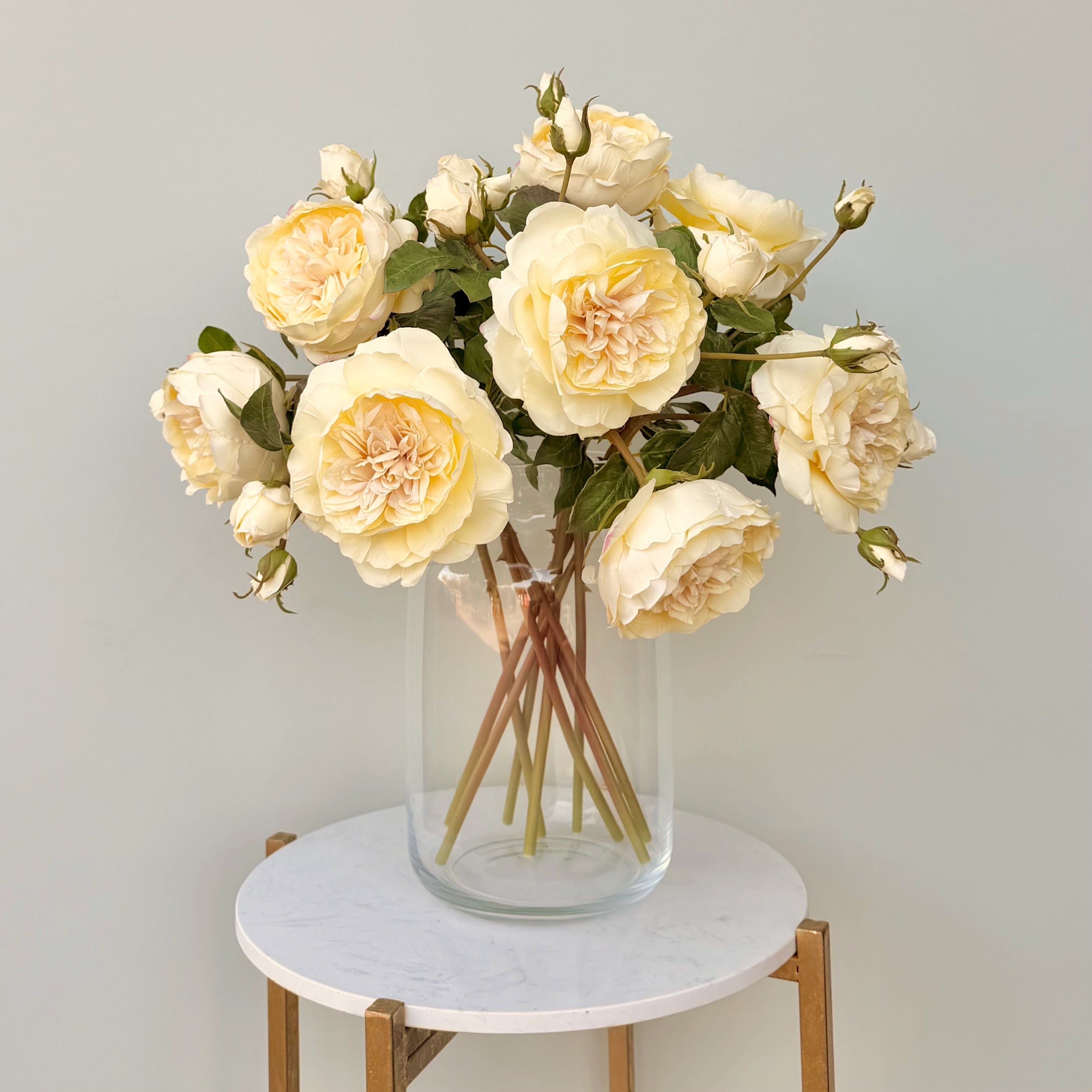 Artificial flowers luxury lifelike faux Artificial Pale Yellow English Rose realistic silk single stems buy online from The Faux Flower Company ABY5013LY