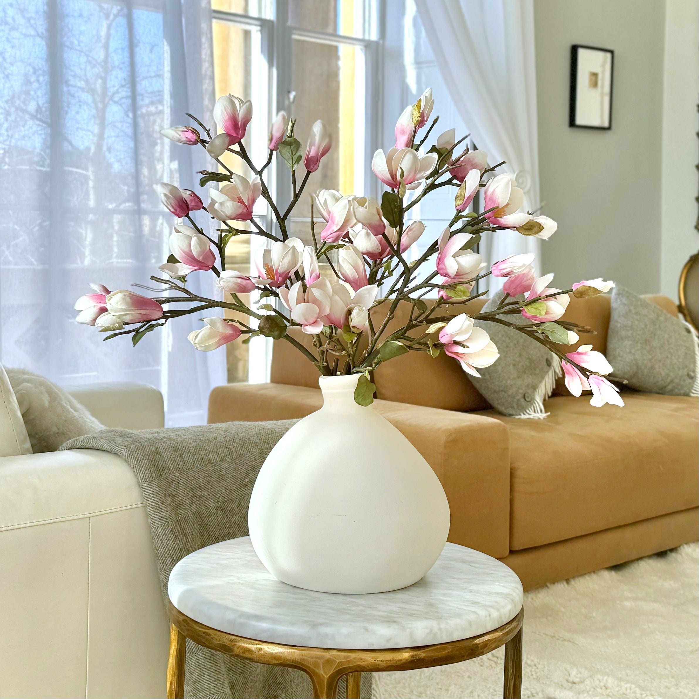 Artificial flowers luxury lifelike faux Artificial Pink Tall Magnolia realistic silk single stems buy online from The Faux Flower Company