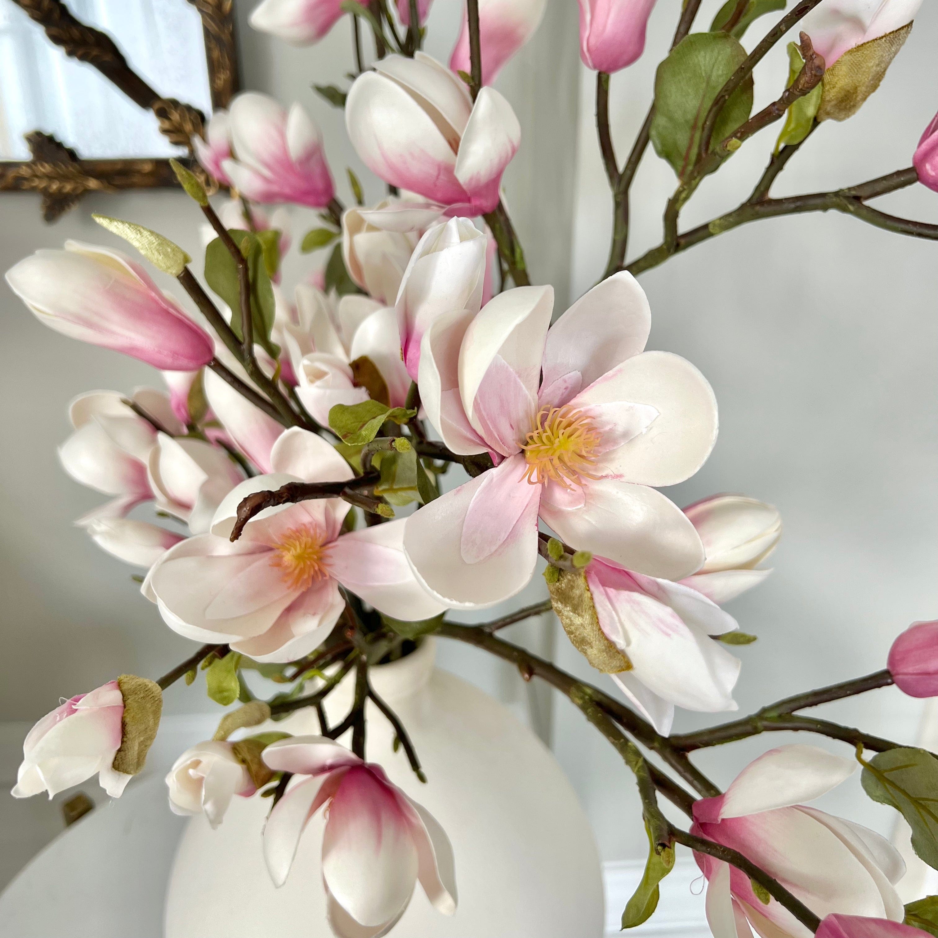 Artificial flowers luxury lifelike faux Artificial Pink Tall Magnolia realistic silk single stems buy online from The Faux Flower Company