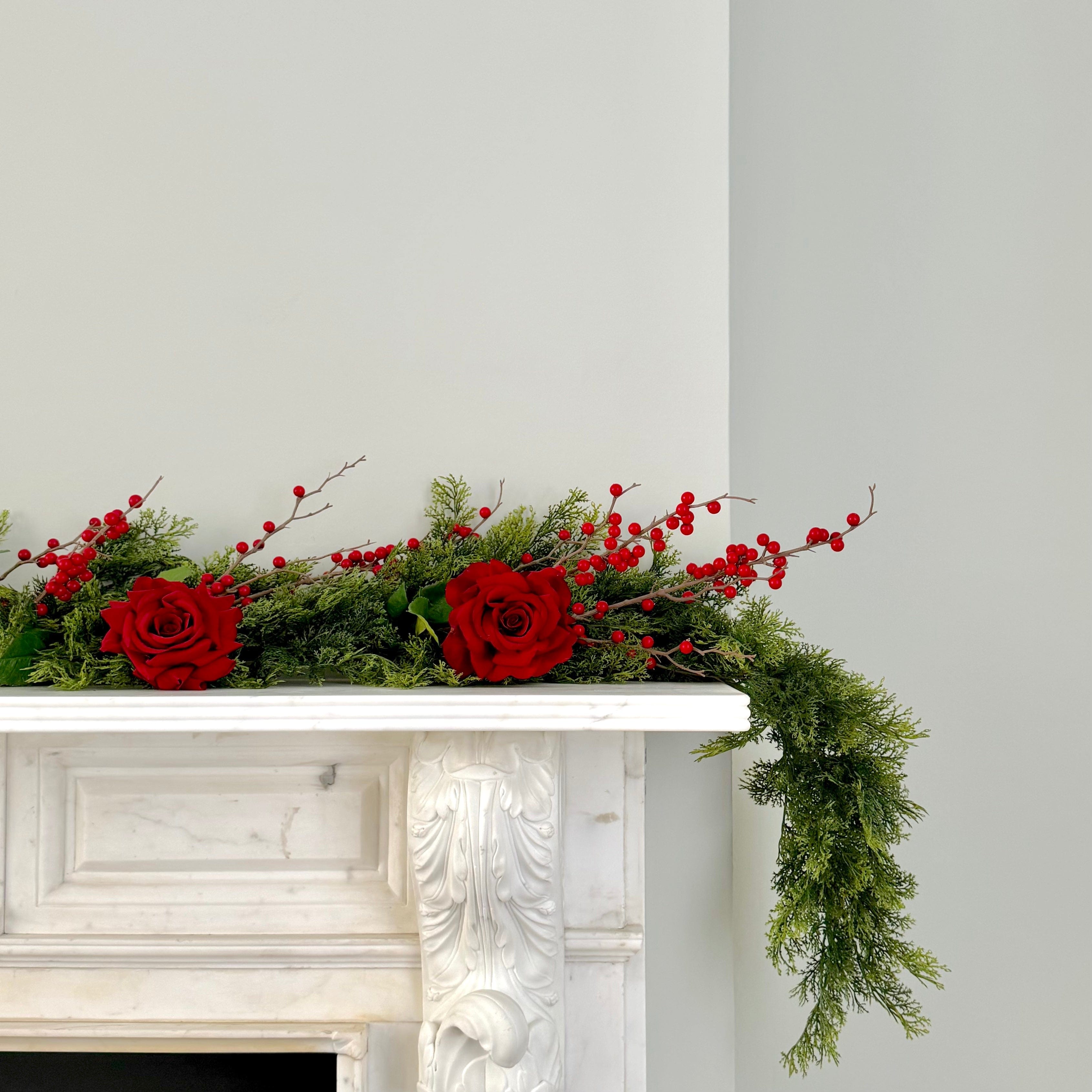 Artificial flowers luxury lifelike faux Artificial Red Cypress Bush Garland Set - Deluxe realistic silk Bundle buy online from The Faux Flower Company GARLAND RED/DELUXE