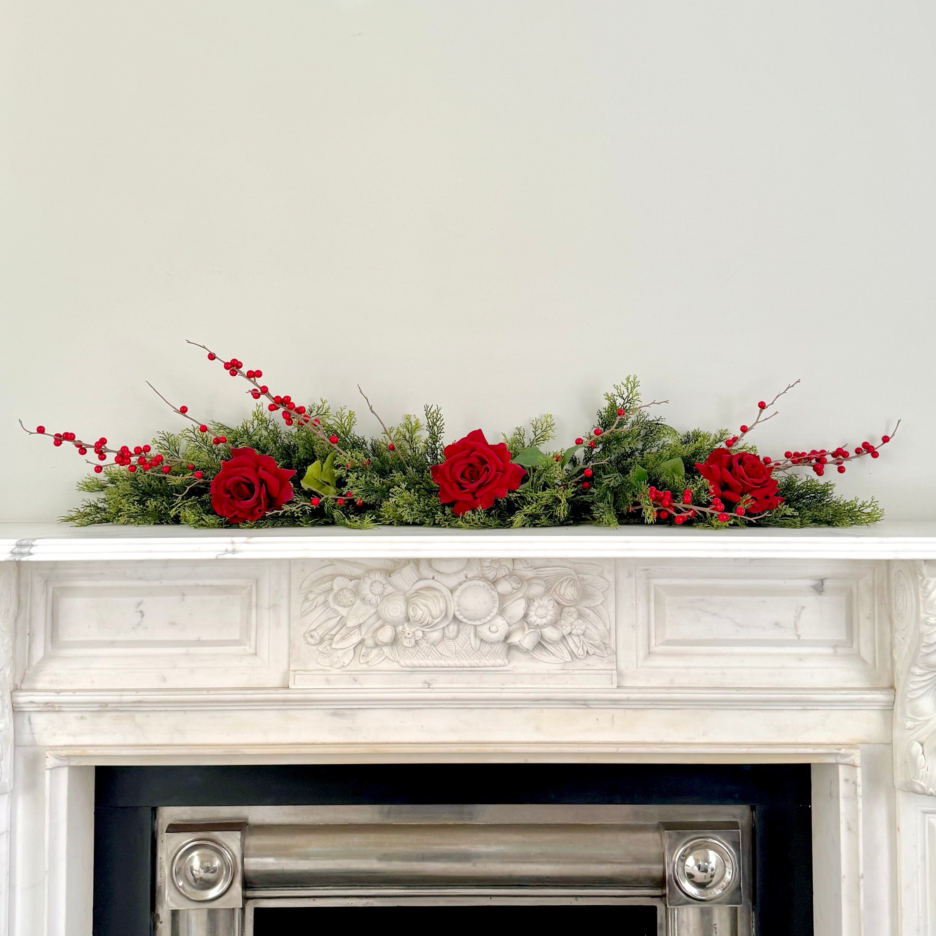 Artificial flowers luxury lifelike faux Artificial Red Cypress Bush Garland Set - Large realistic silk Bundle buy online from The Faux Flower Company GARLAND RED/LARGE