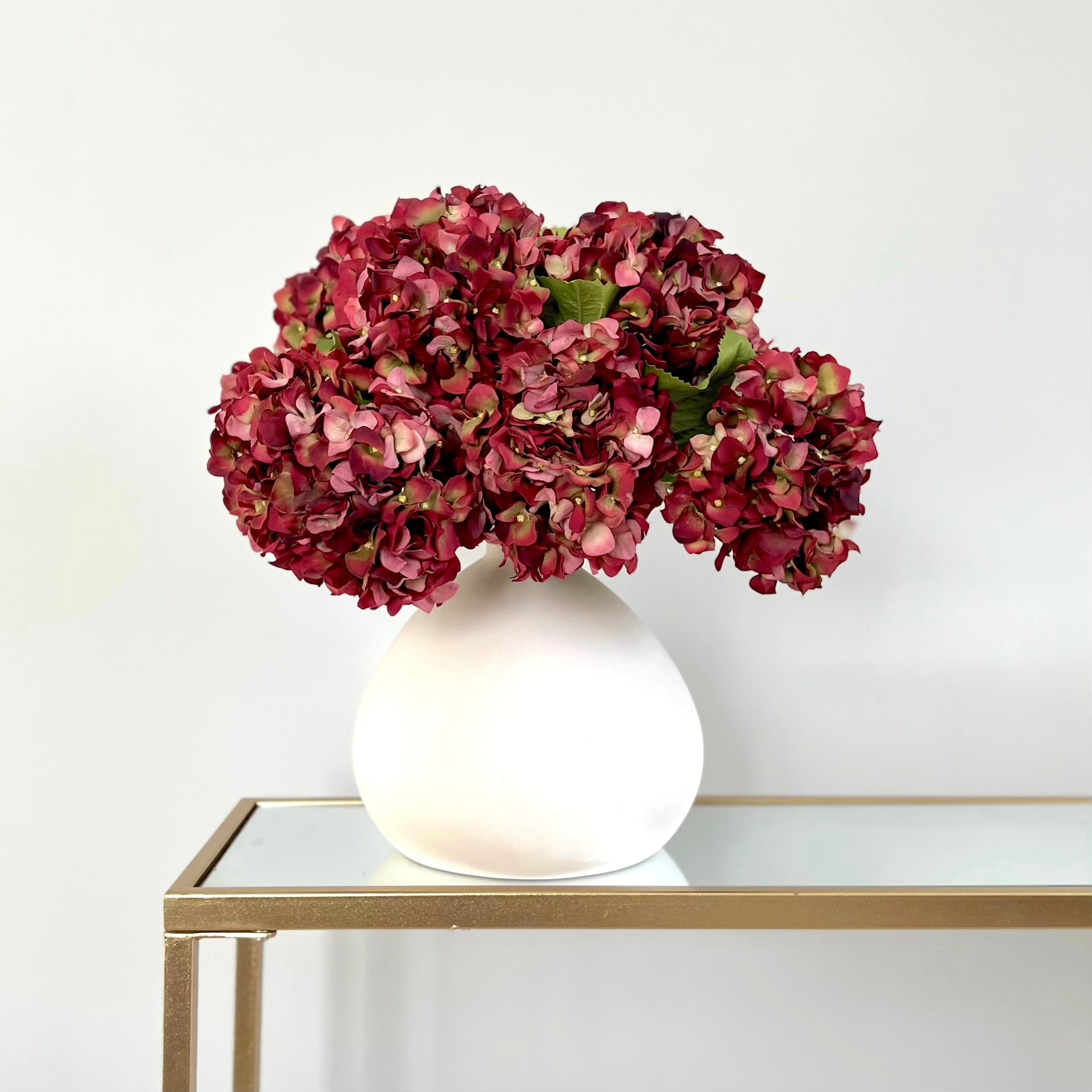Artificial flowers luxury lifelike faux Artificial Red Dried Hydrangea realistic silk single stems buy online from The Faux Flower Company