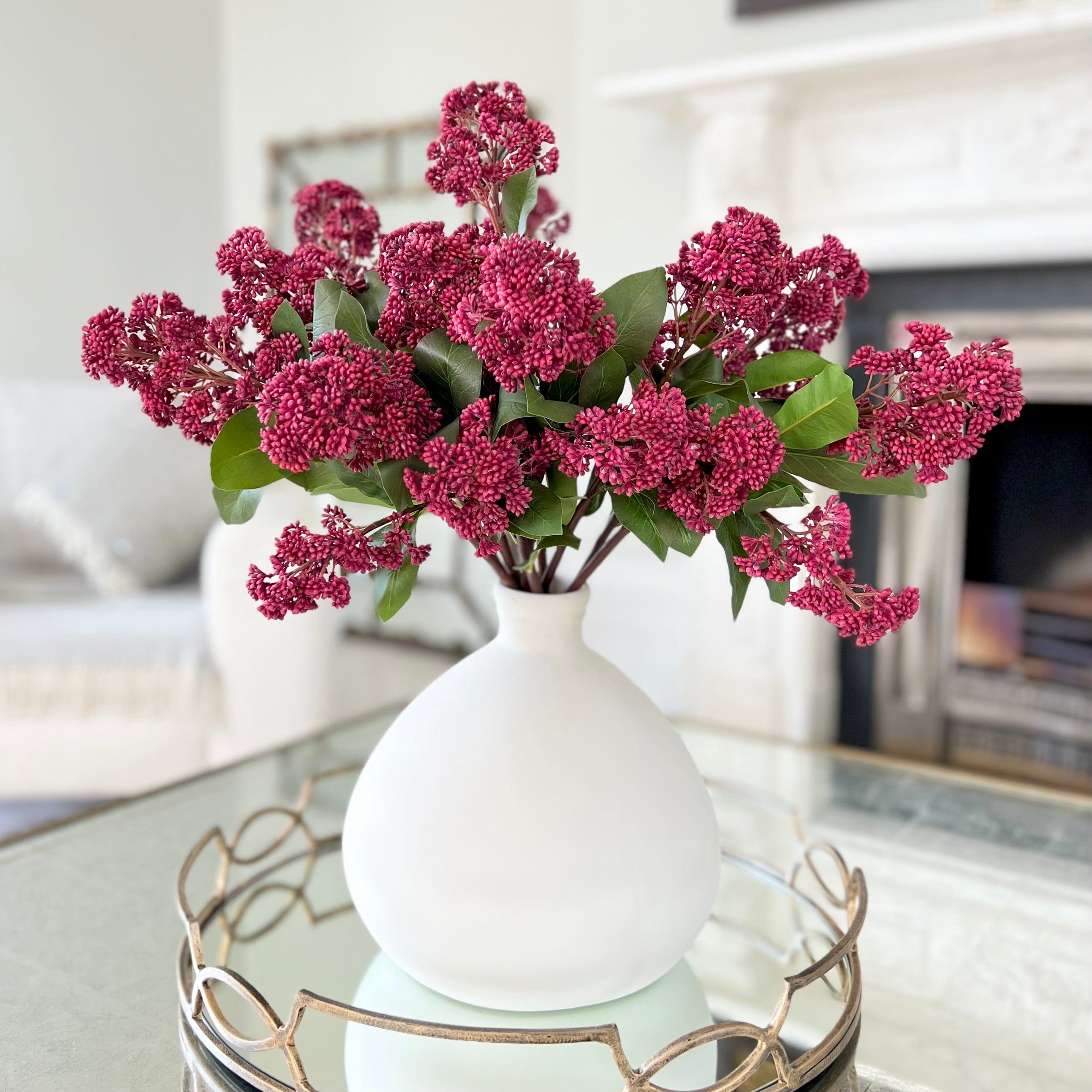 Artificial flowers luxury lifelike faux Artificial Red Skimmia realistic silk single stems buy online from The Faux Flower Company