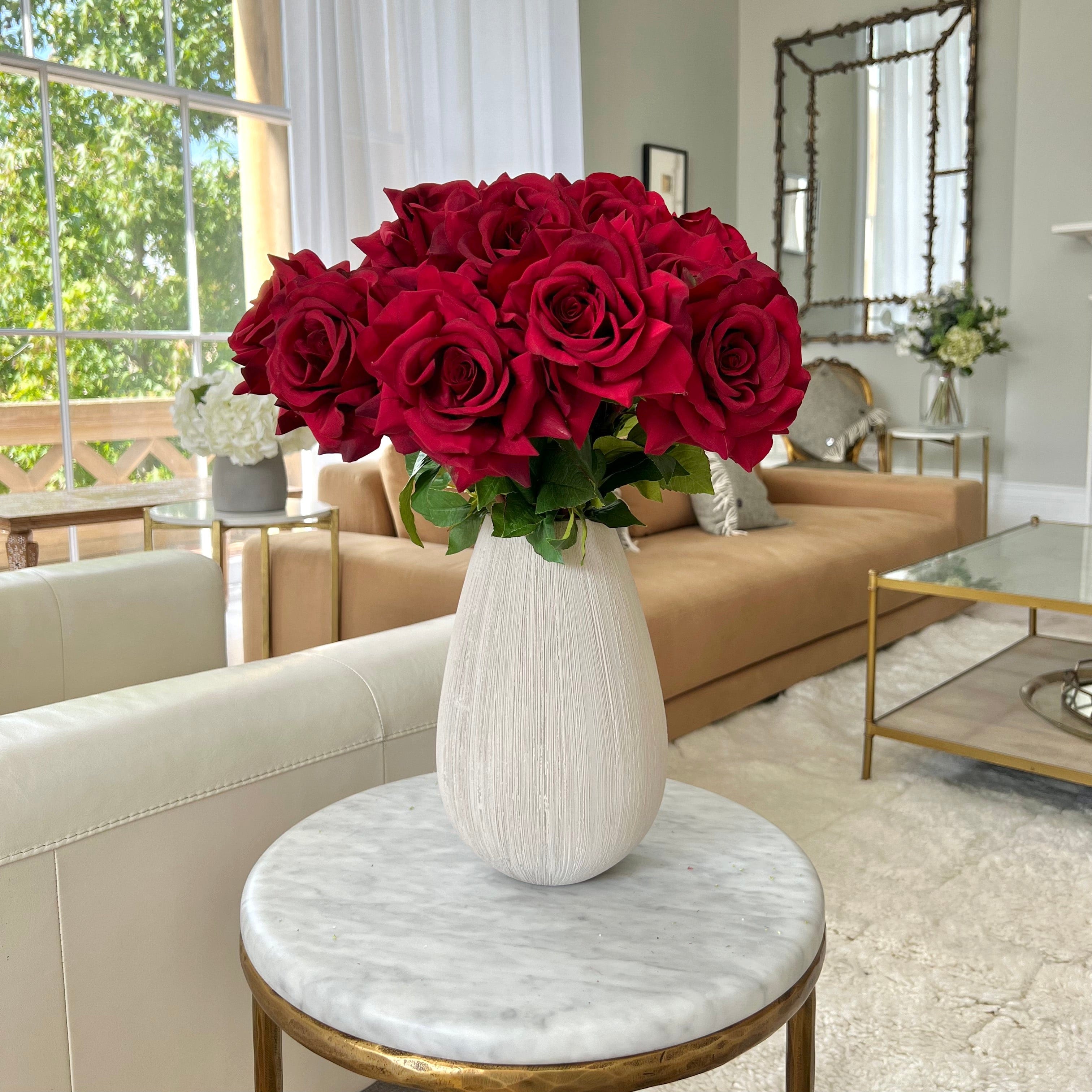 Artificial flowers luxury lifelike faux Artificial Red Tea Rose realistic silk single stems buy online from The Faux Flower Company